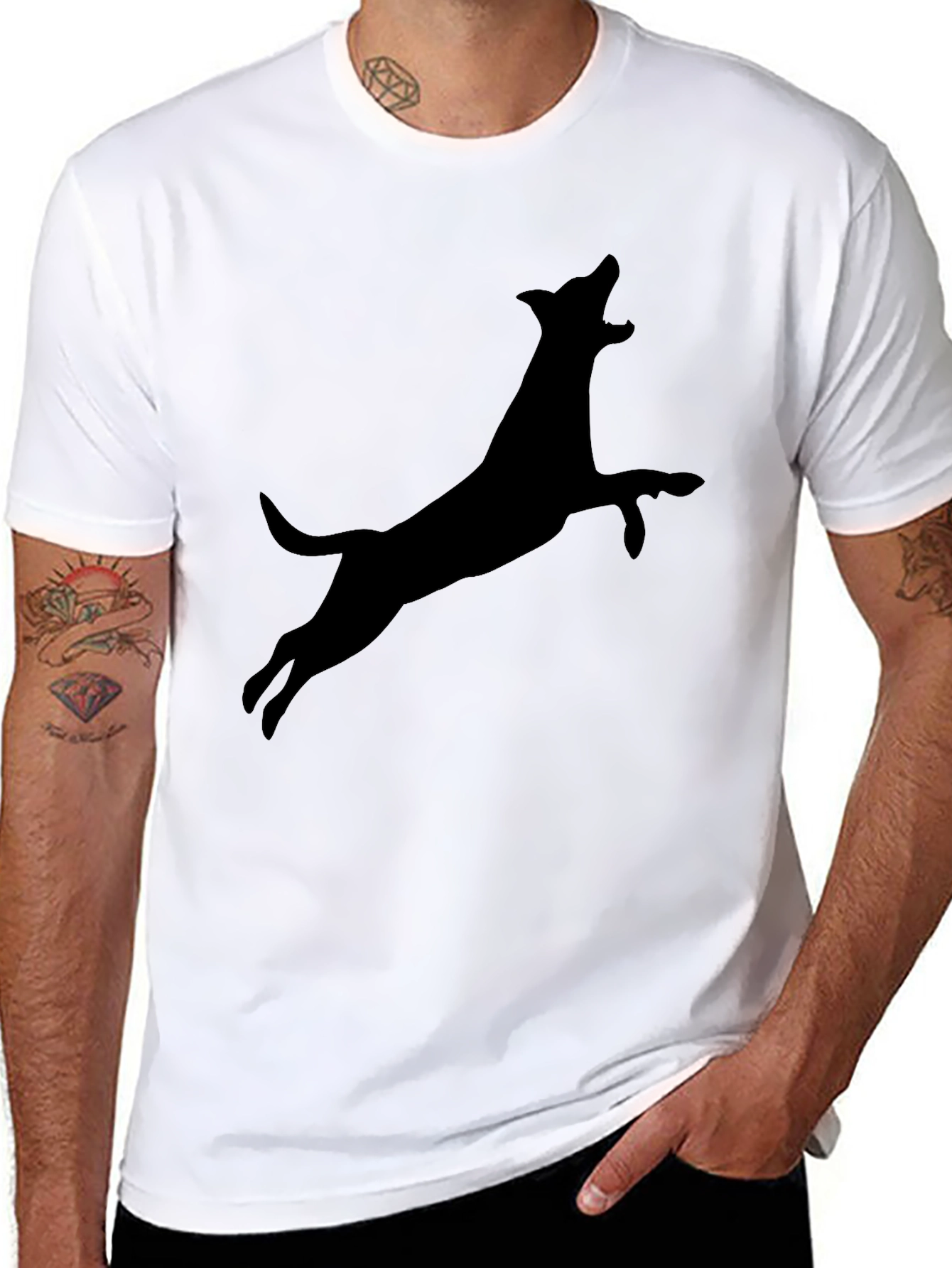 Dog Silhouette Black Graphic Tee - Mens Casual Shirt