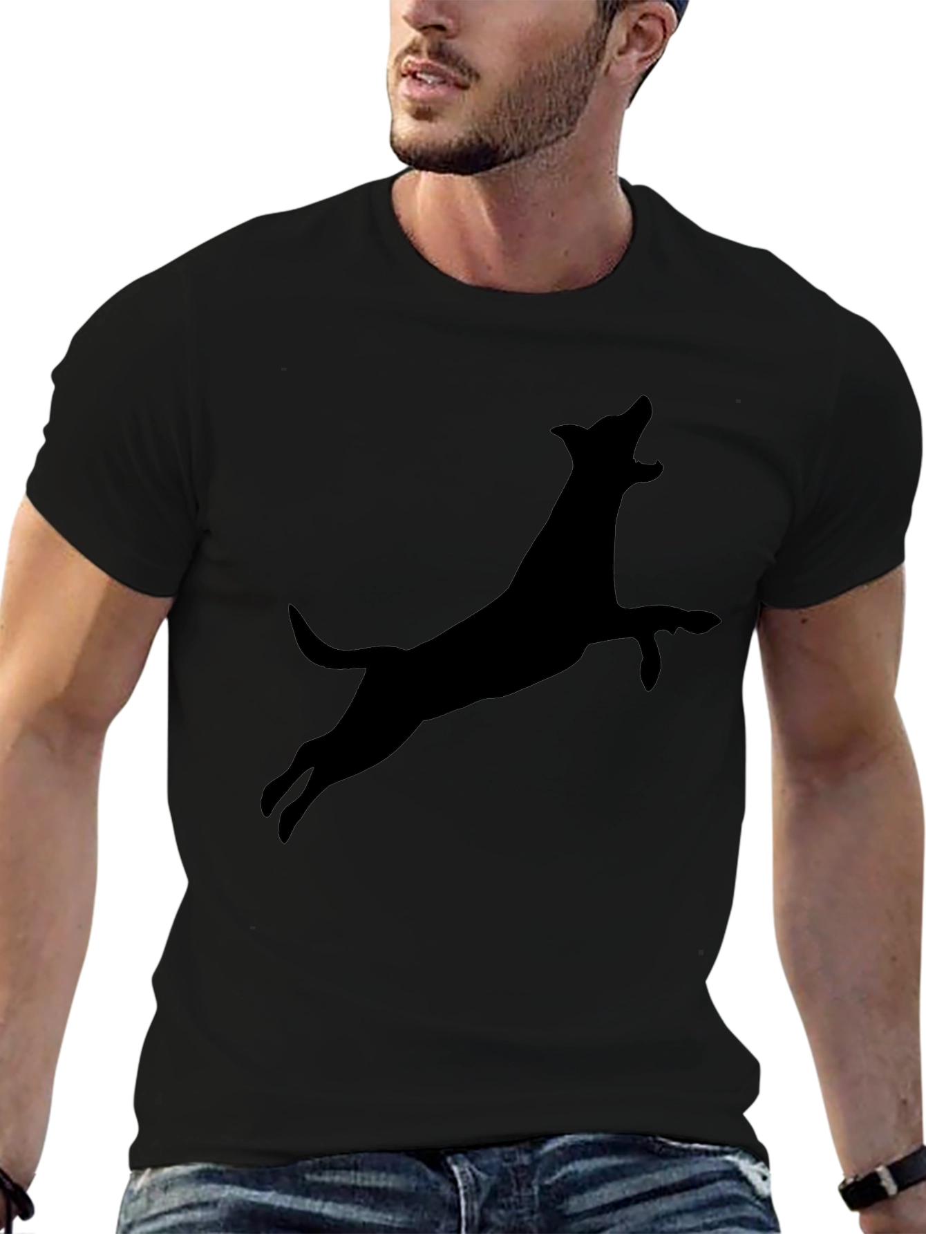 Dog Silhouette Black Graphic Tee - Mens Casual Shirt