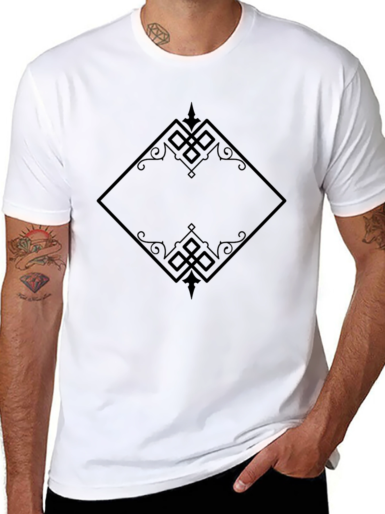 Elegant Diamond Pattern Black T-Shirt