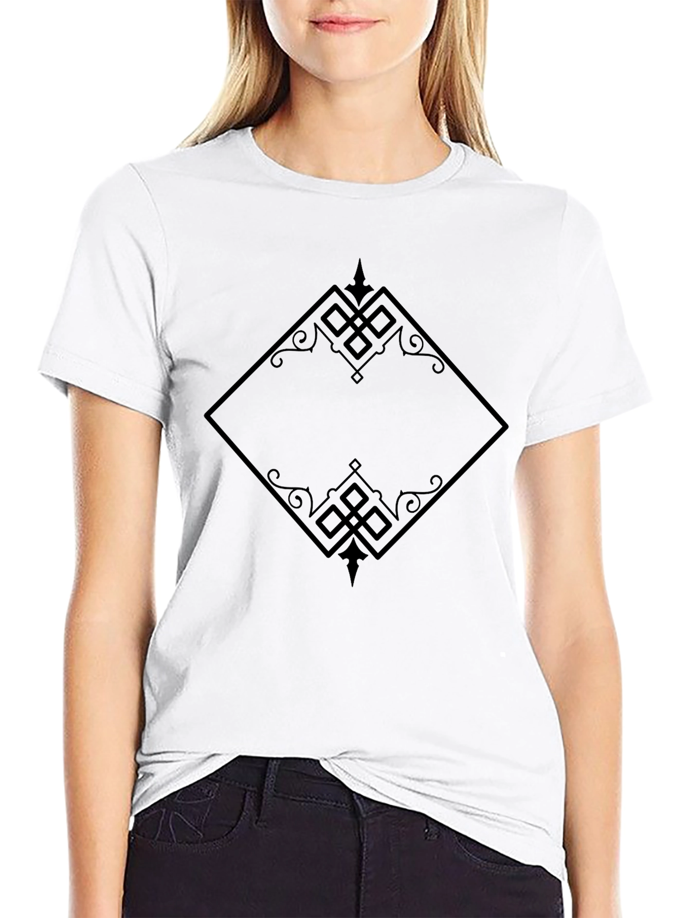 Elegant Diamond Pattern Black T-Shirt