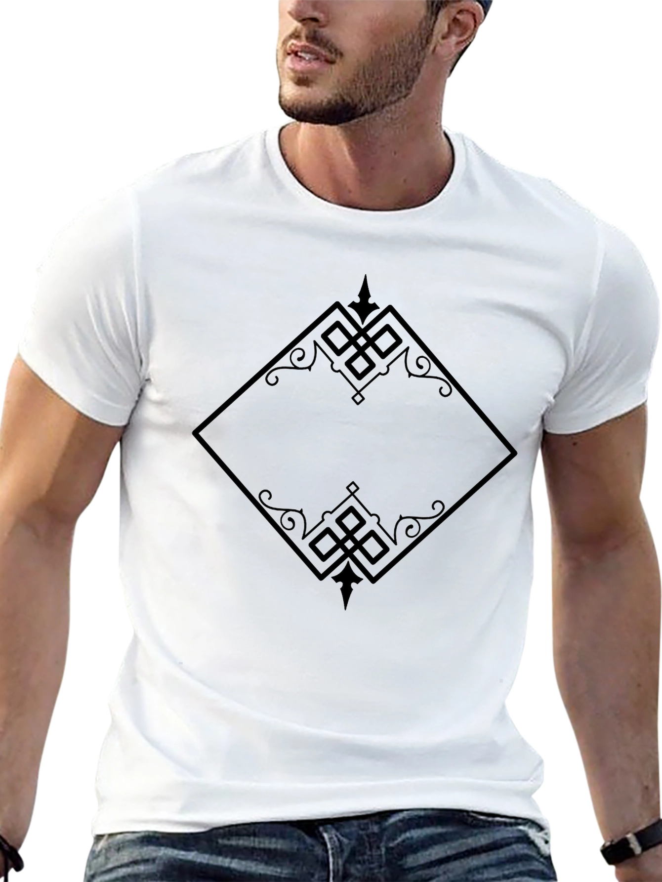 Elegant Diamond Pattern Black T-Shirt