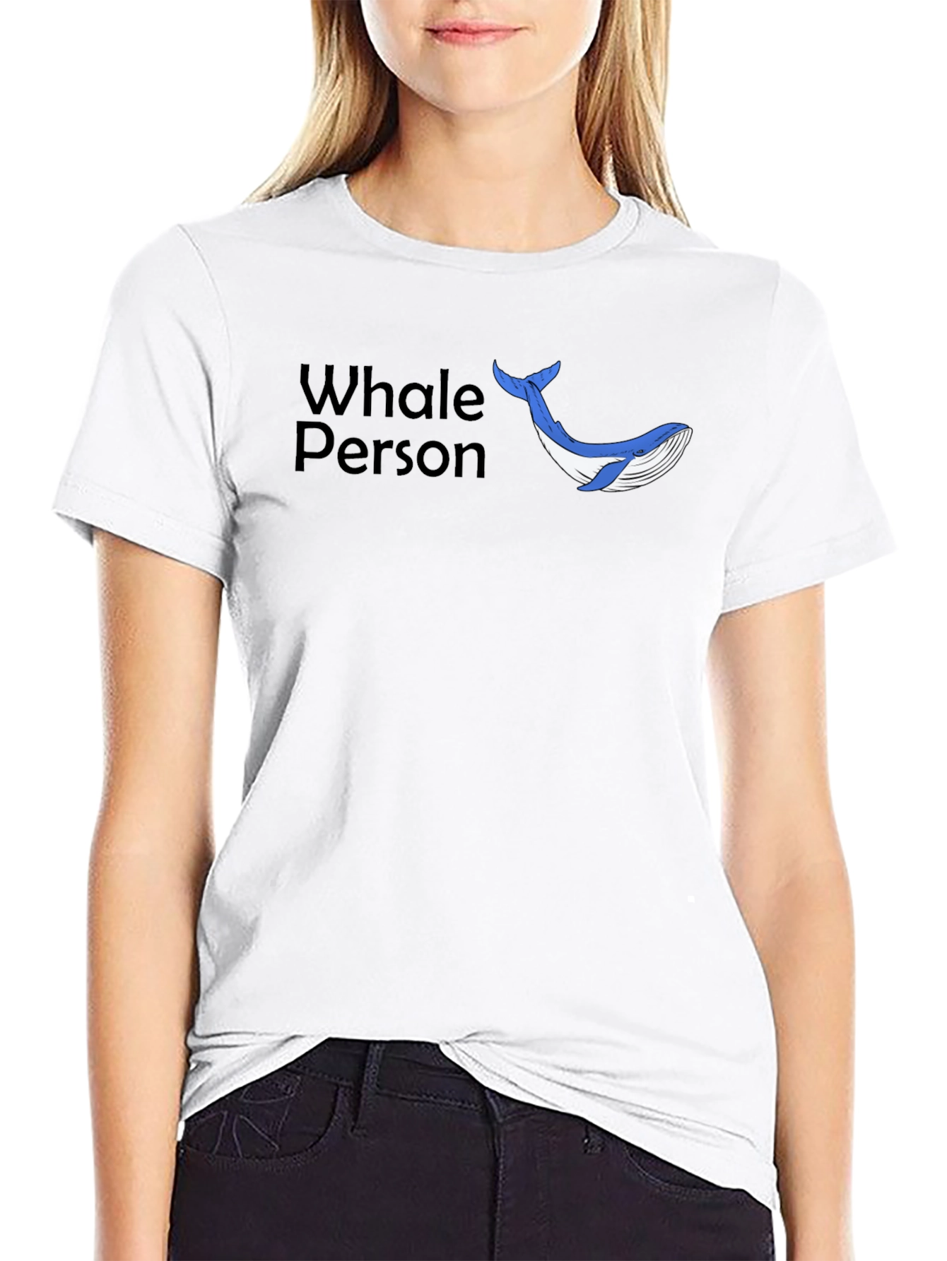 Whale Person Graphic Tee - Black Casual T-Shirt