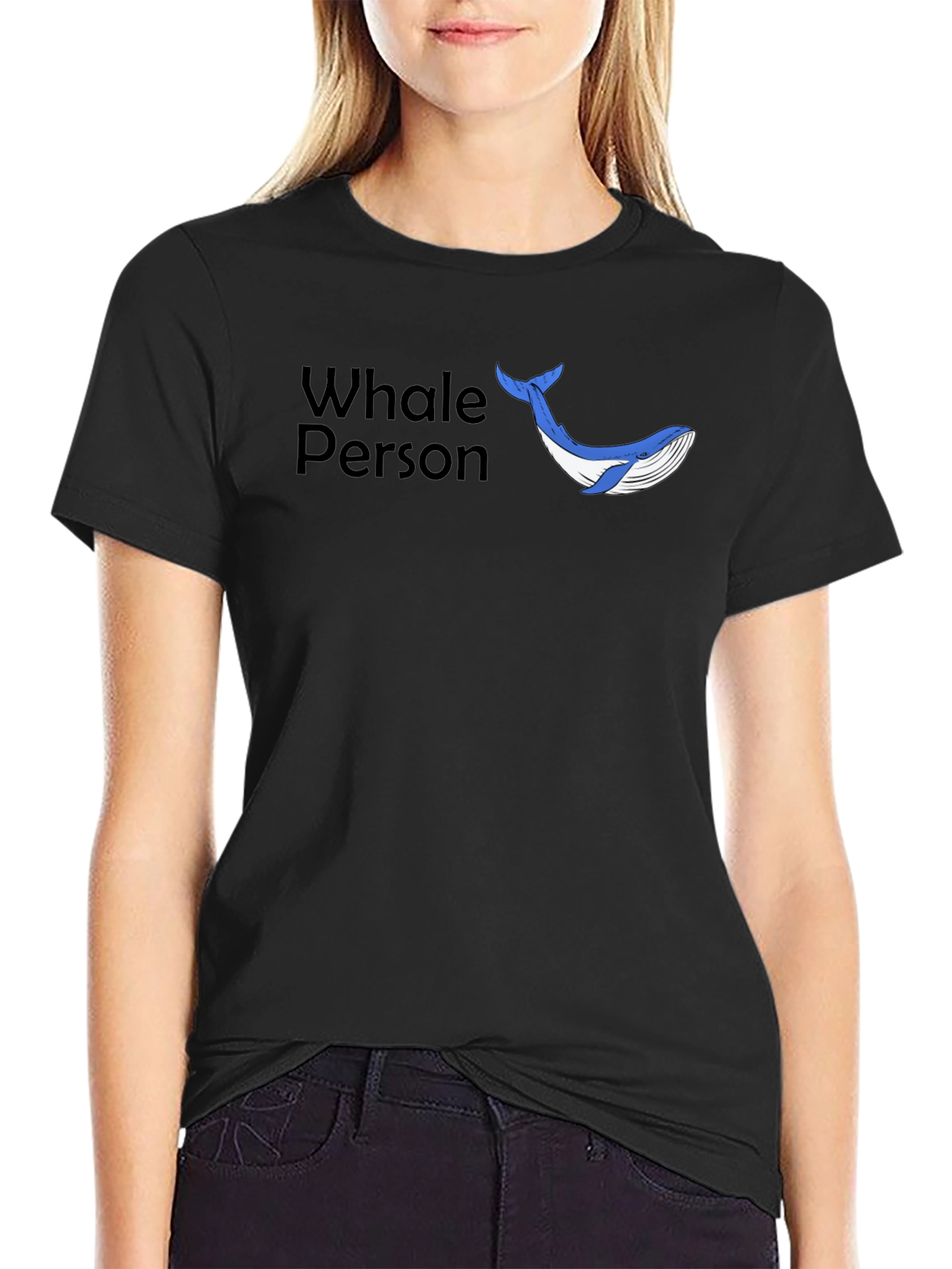Whale Person Graphic Tee - Black Casual T-Shirt