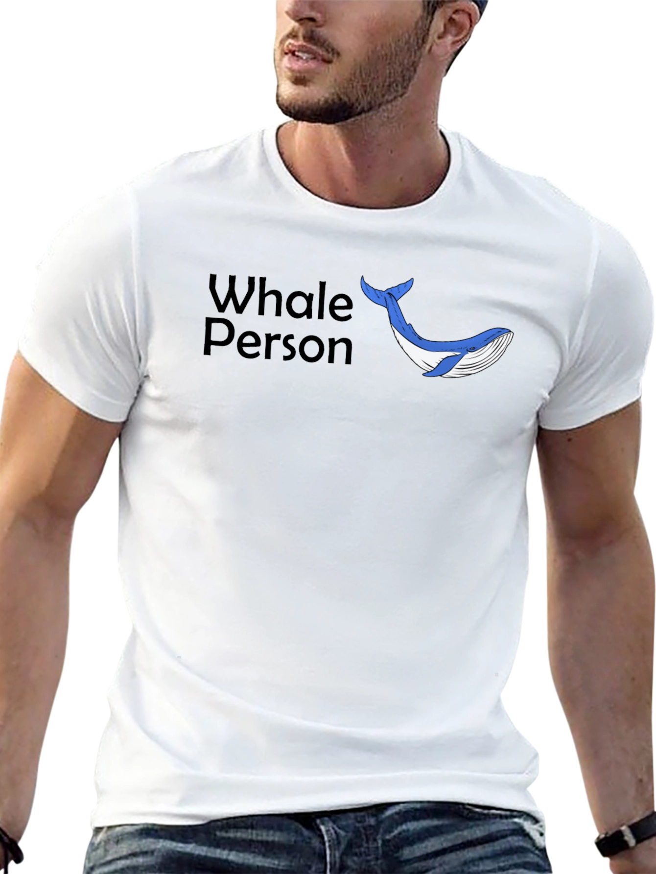 Whale Person Graphic Tee - Black Casual T-Shirt