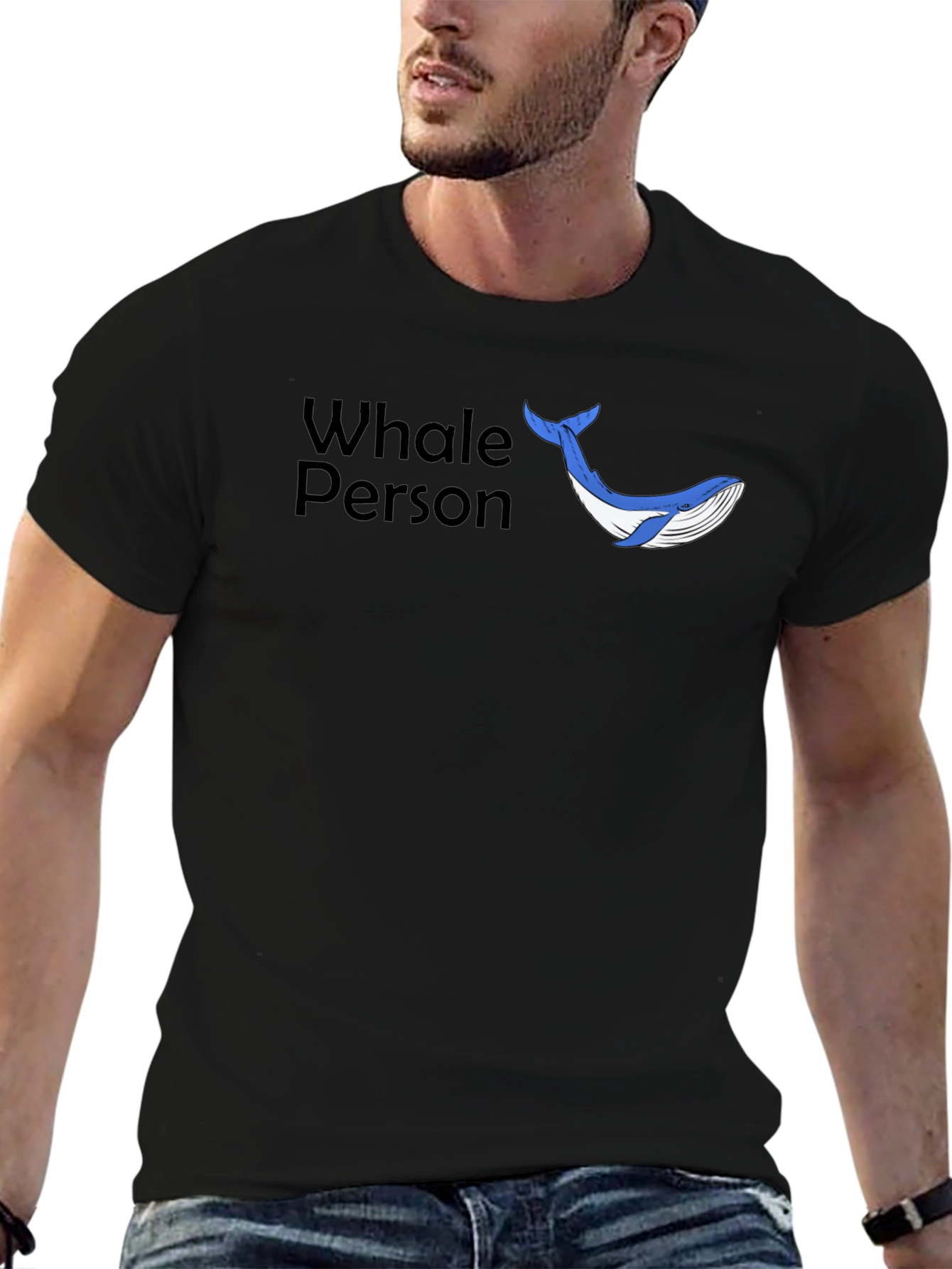 Whale Person Graphic Tee - Black Casual T-Shirt