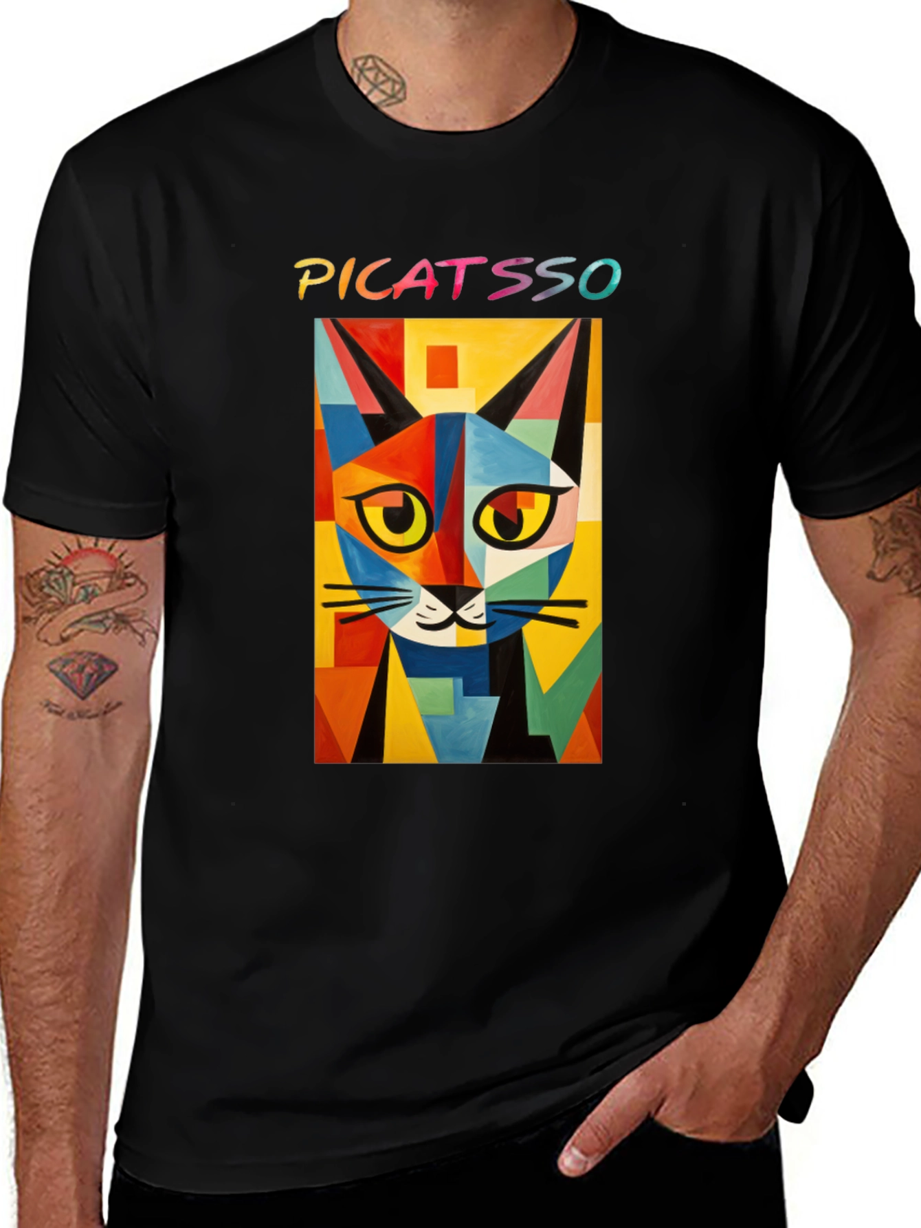 Picatasso Artistic Cat Graphic Tee - Trendy Black T-Shirt