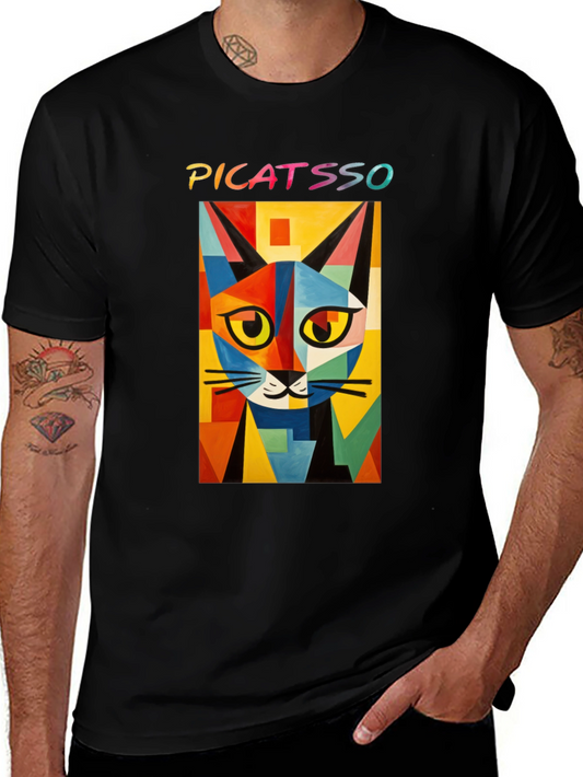 Picatasso Artistic Cat Graphic Tee - Trendy Black T-Shirt