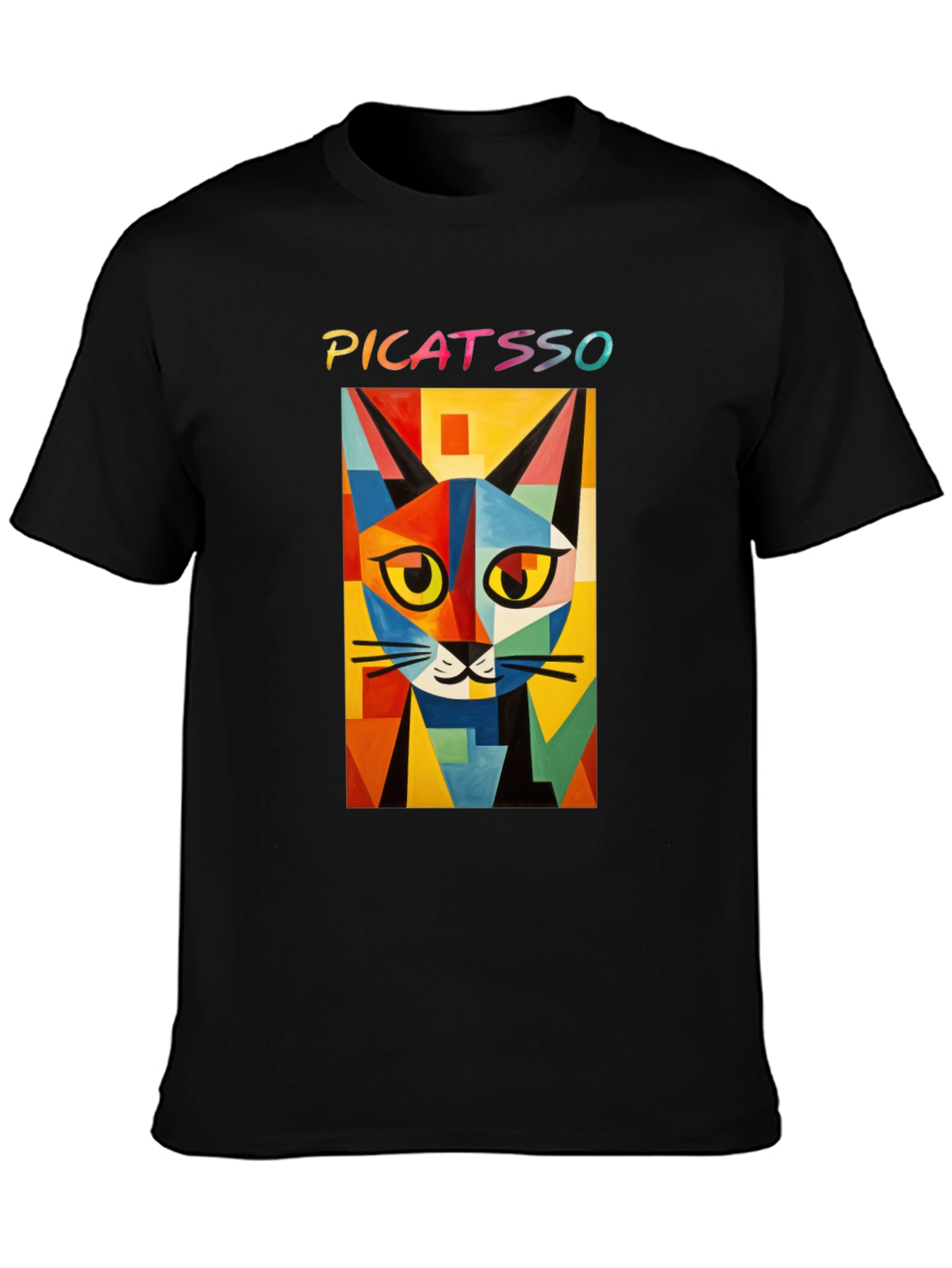 Picatasso Artistic Cat Graphic Tee - Trendy Black T-Shirt
