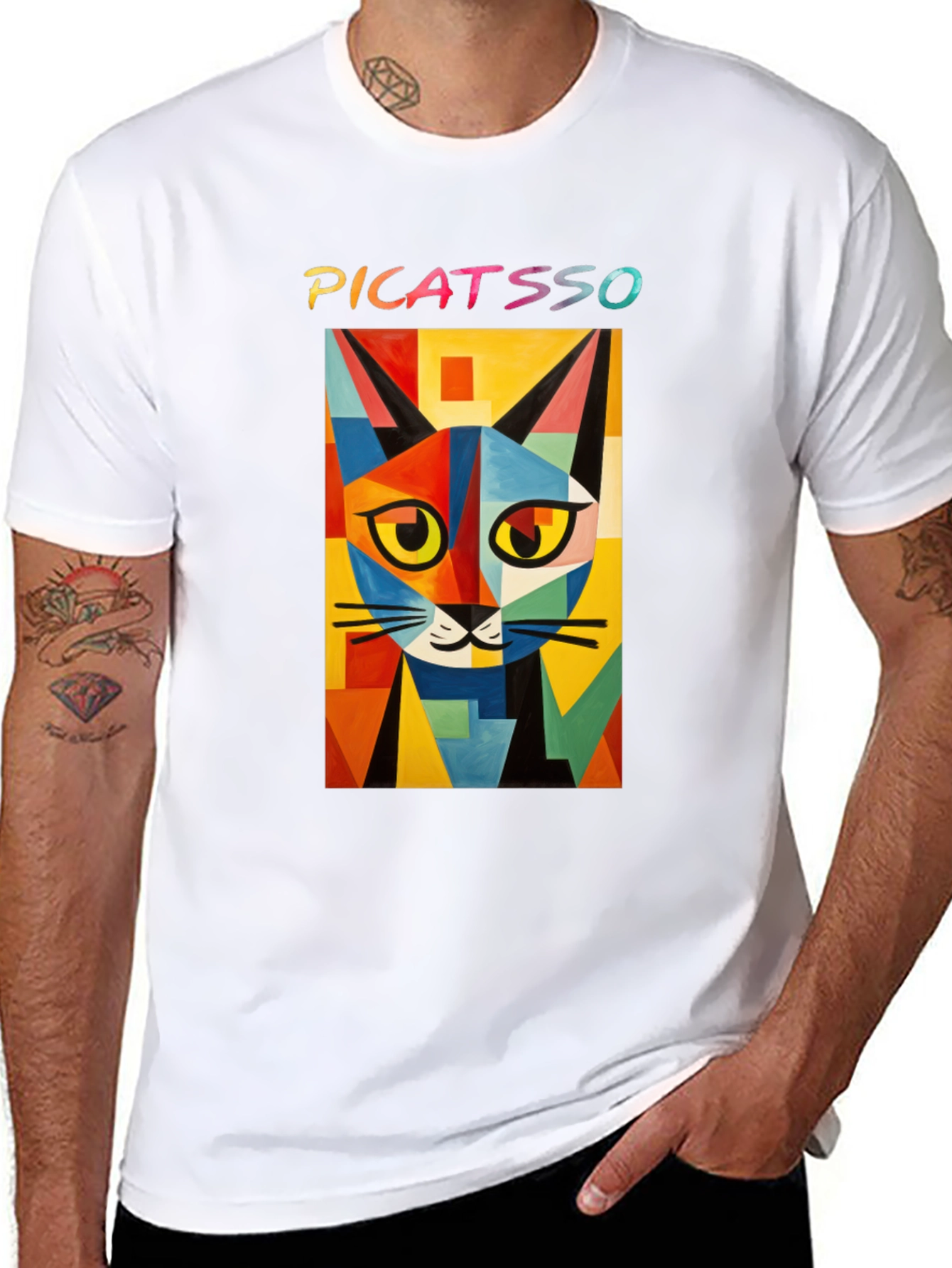 Picatasso Artistic Cat Graphic Tee - Trendy Black T-Shirt