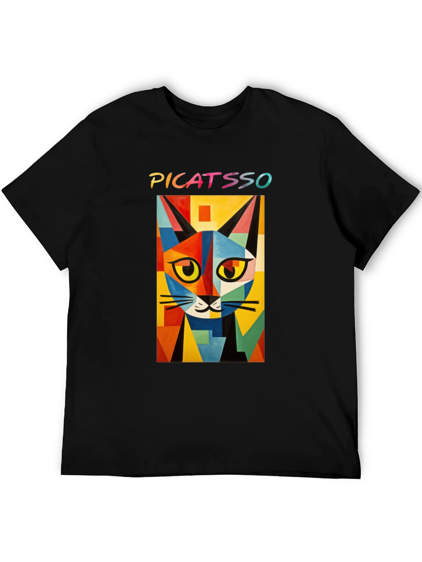 Picatasso Artistic Cat Graphic Tee - Trendy Black T-Shirt