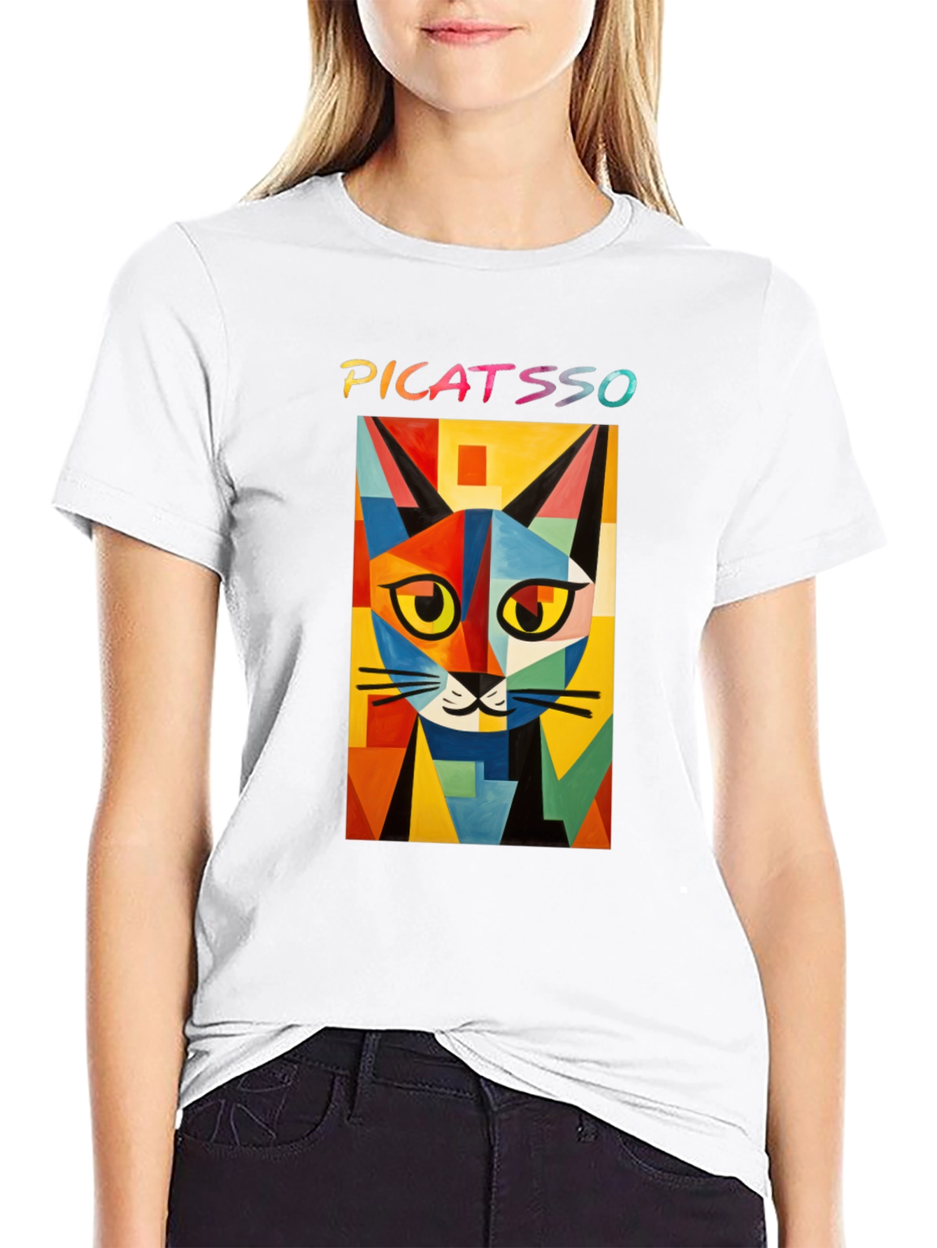 Picatasso Artistic Cat Graphic Tee - Trendy Black T-Shirt