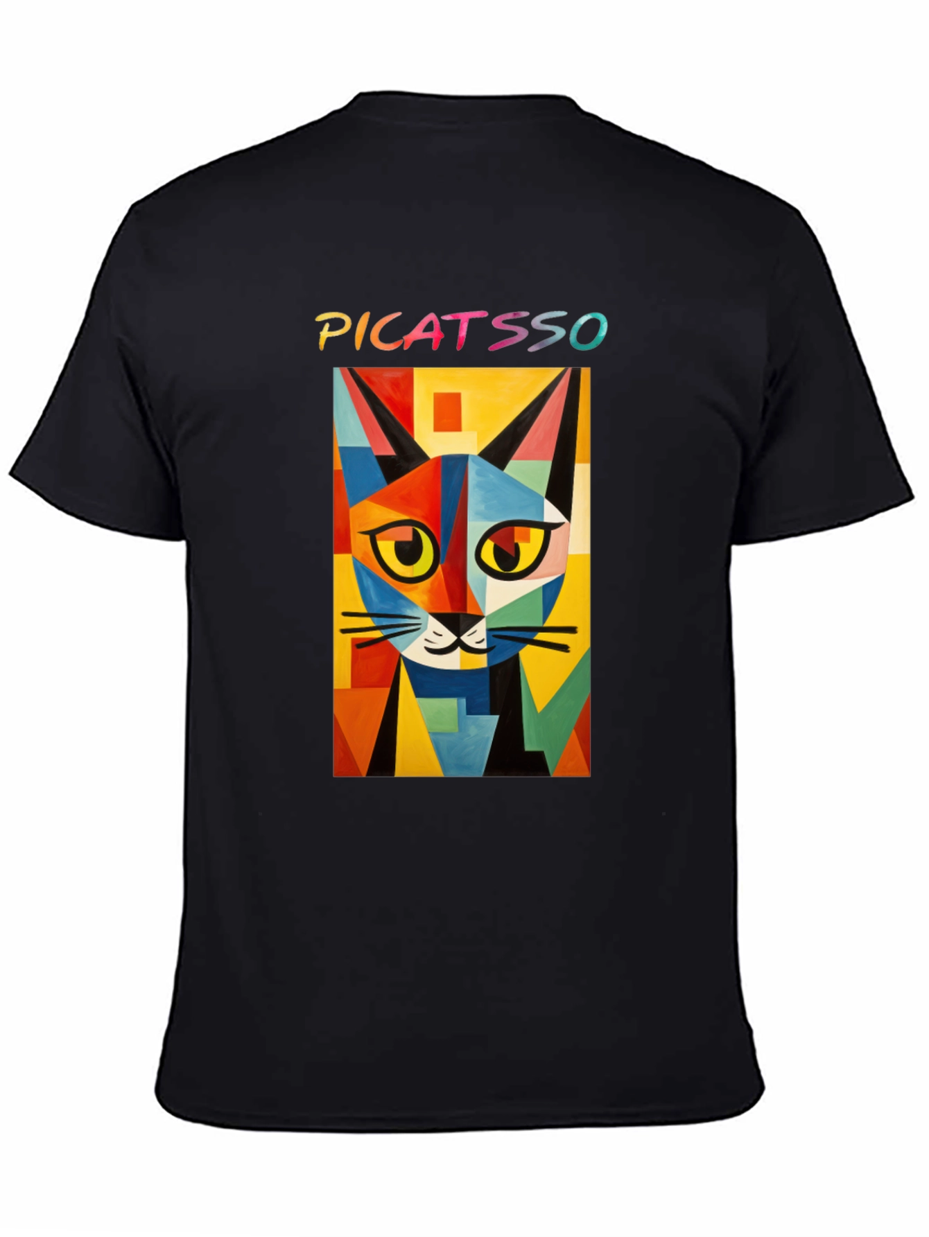 Picatasso Artistic Cat Graphic Tee - Trendy Black T-Shirt