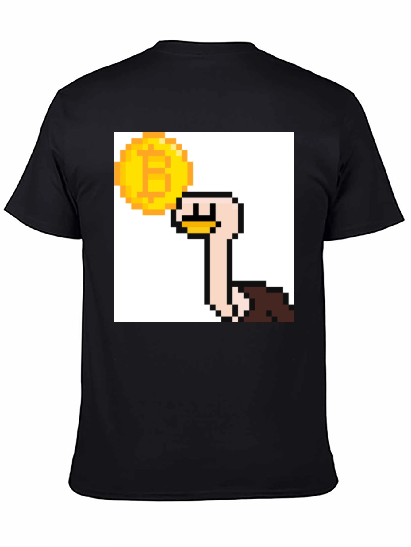 Bitcoin Ostrich Pixel Art Black T-Shirt