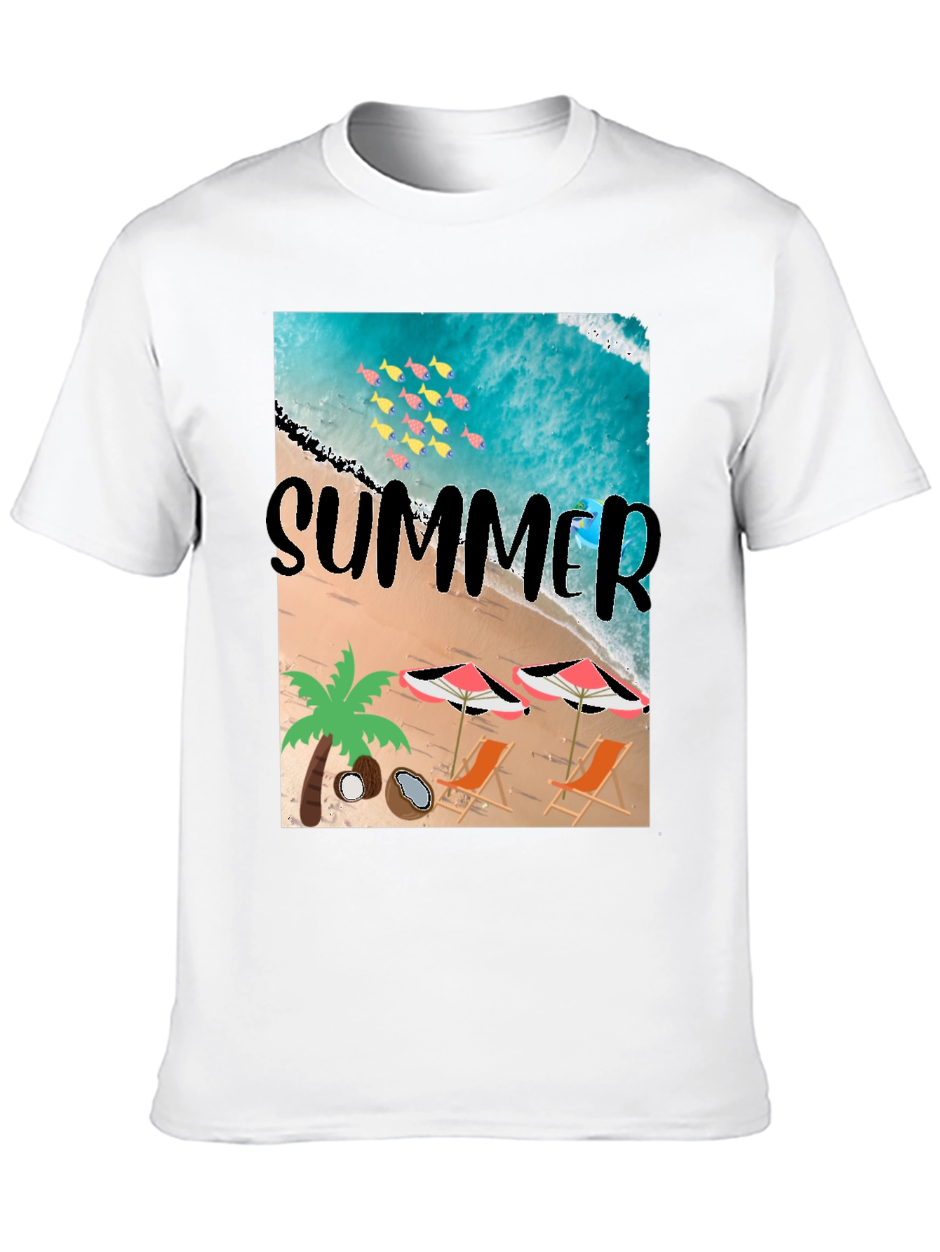 Summer Beach Print Black T-Shirt
