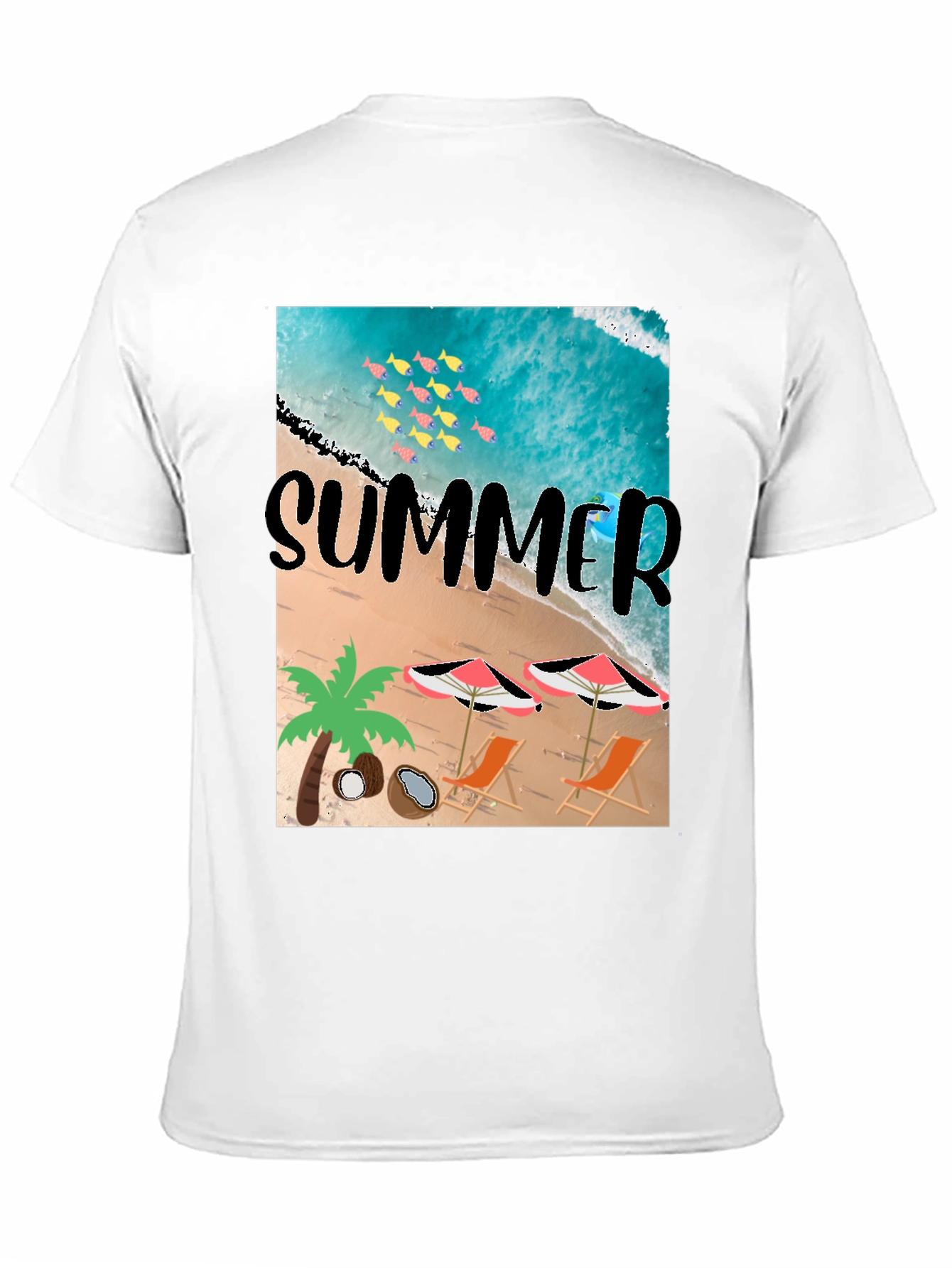 Summer Beach Print Black T-Shirt