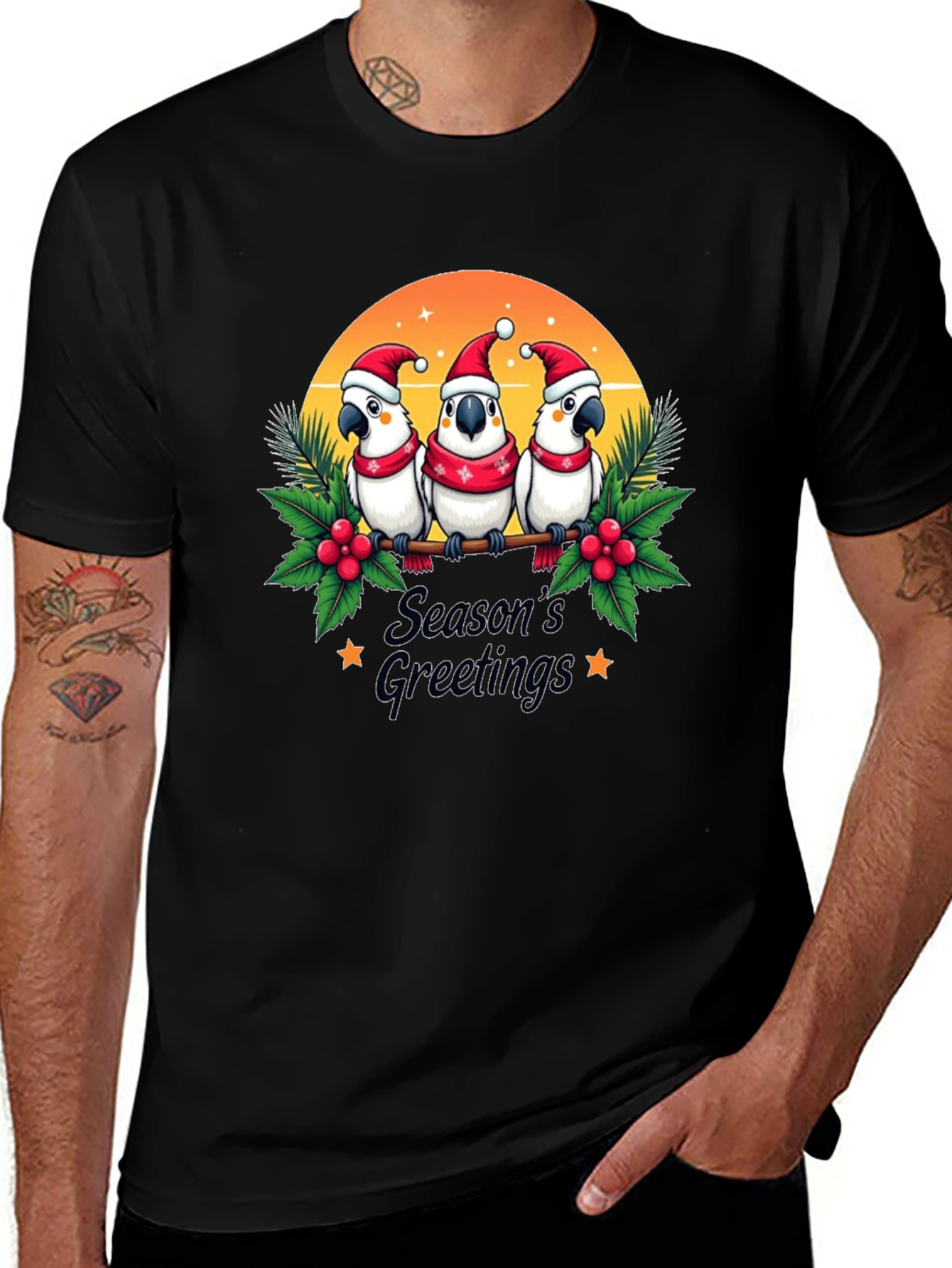 Festive Holiday Parrots T-Shirt