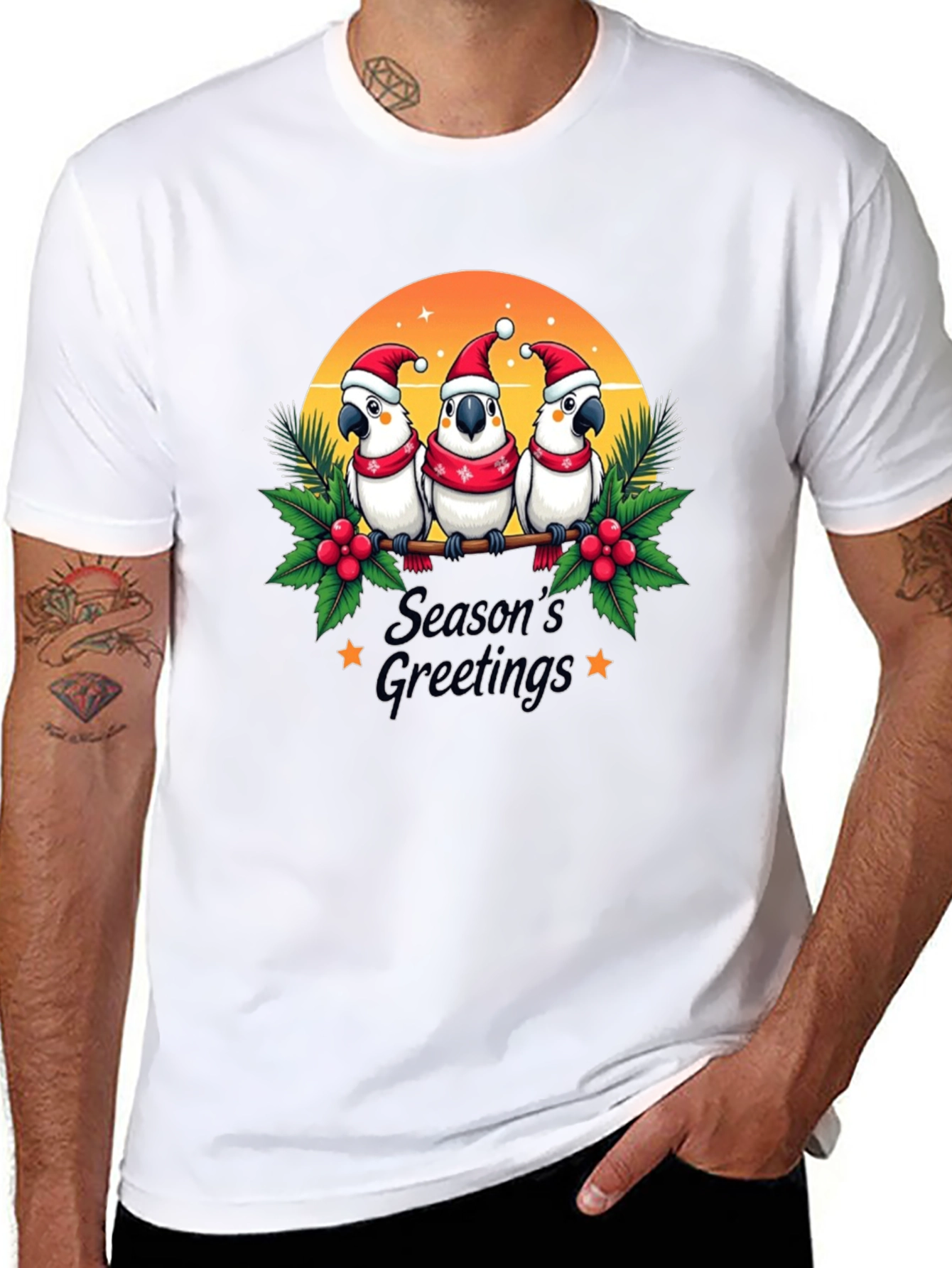 Festive Holiday Parrots T-Shirt