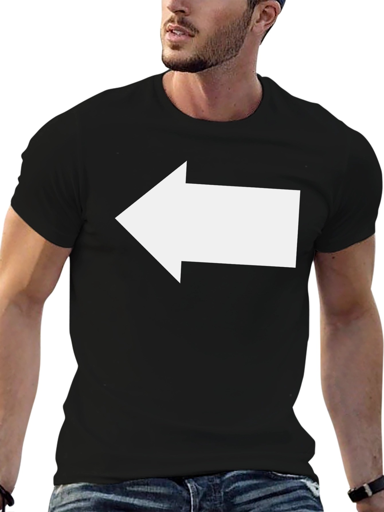 Left Arrow Graphic Tee - Black Cotton Comfort