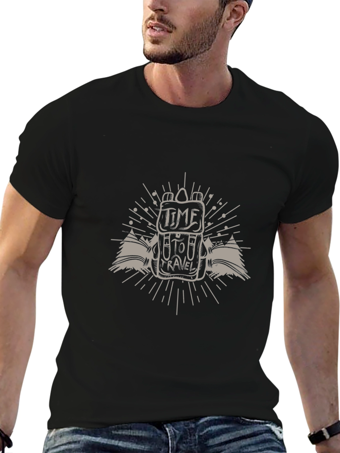 Time to Travel Graphic Tee - Black Casual T-Shirt