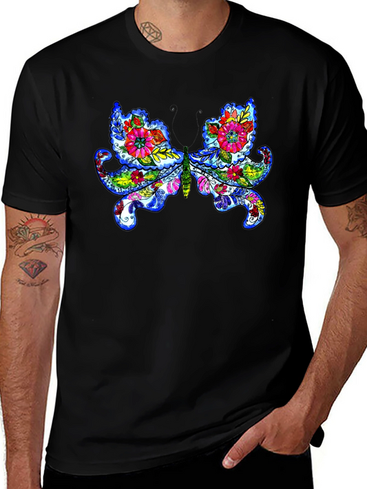 Floral Butterfly Graphic T-Shirt - Black
