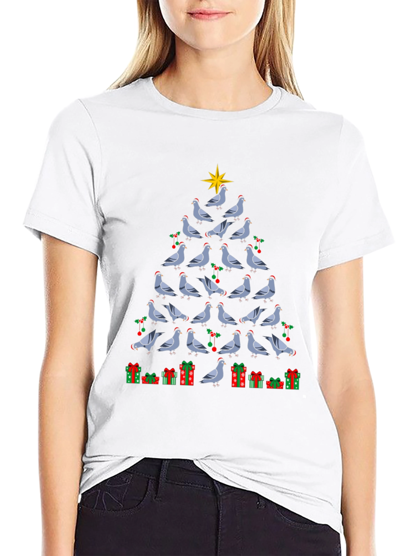 Pigeon Christmas Tree Graphic T-Shirt