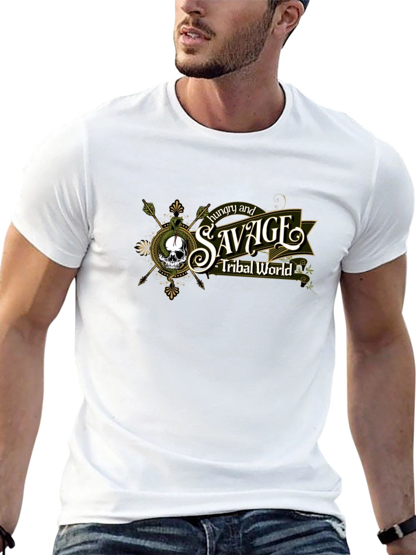 Hungry and Savage Tribal World Graphic T-Shirt