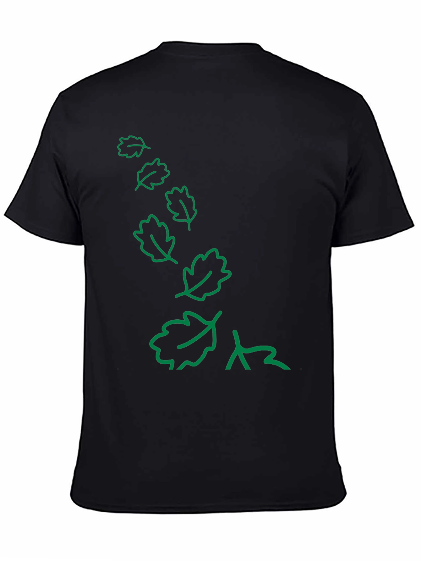 Nature Inspired Black T-Shirt with Green Leaf Design