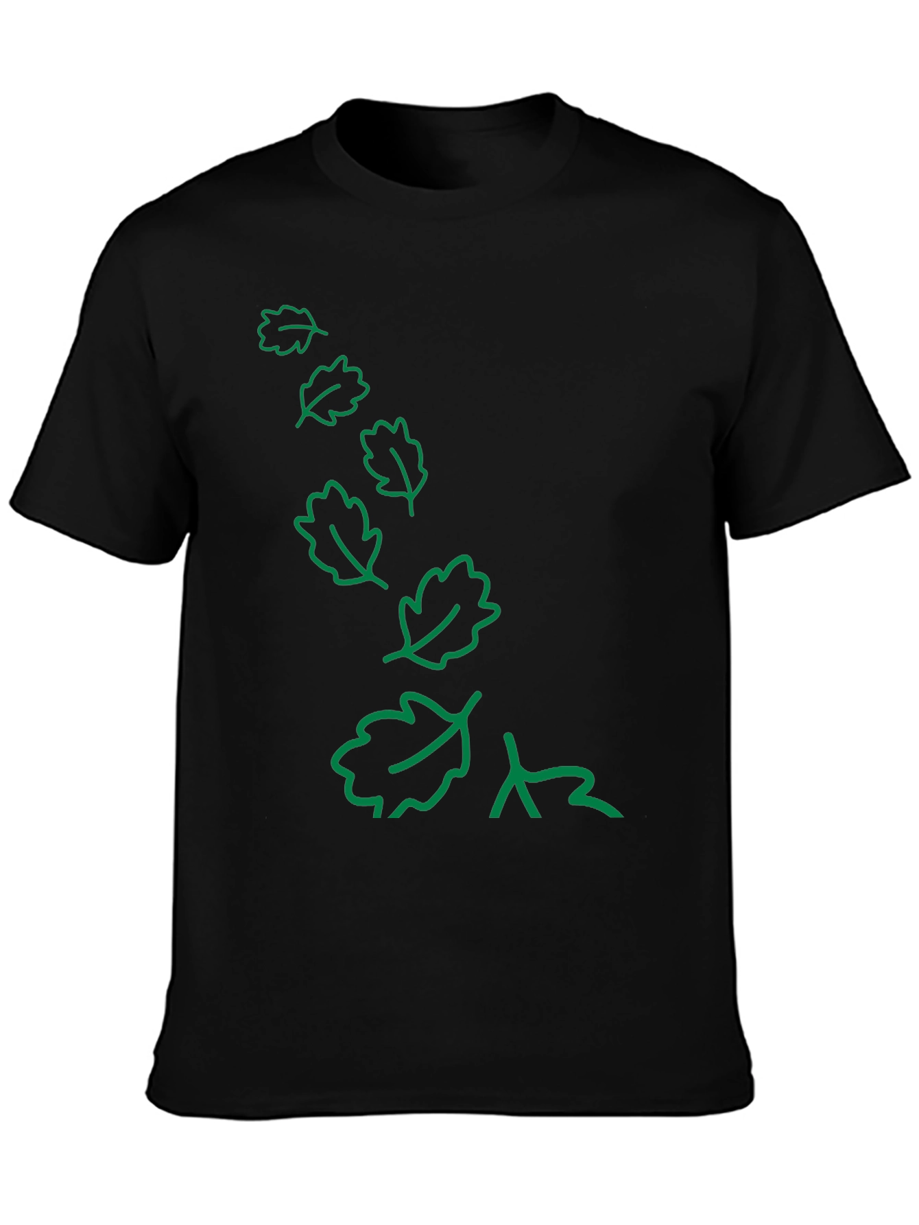 Nature Inspired Black T-Shirt with Green Leaf Design