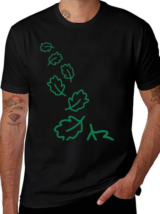 Nature Inspired Black T-Shirt with Green Leaf Design