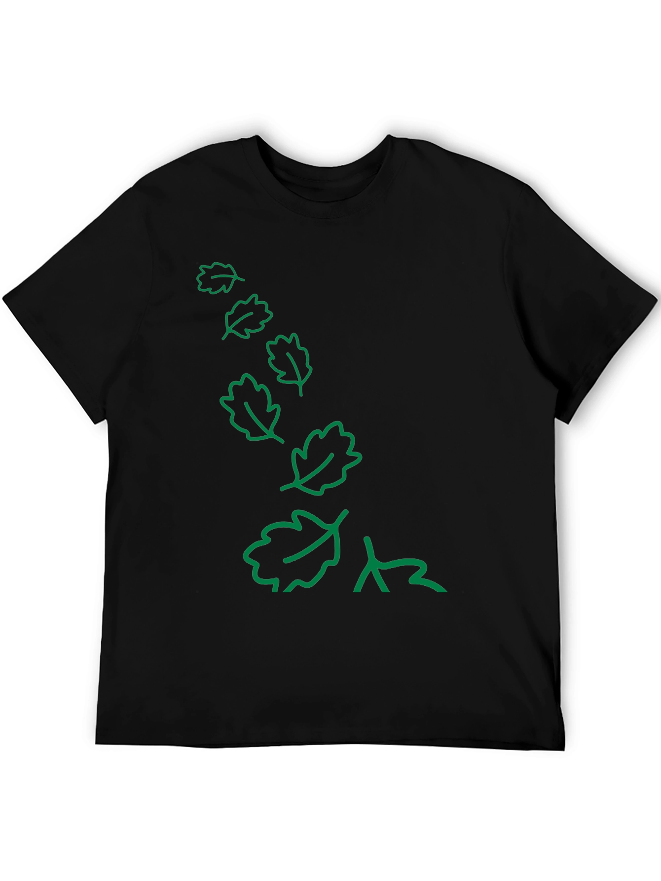 Nature Inspired Black T-Shirt with Green Leaf Design