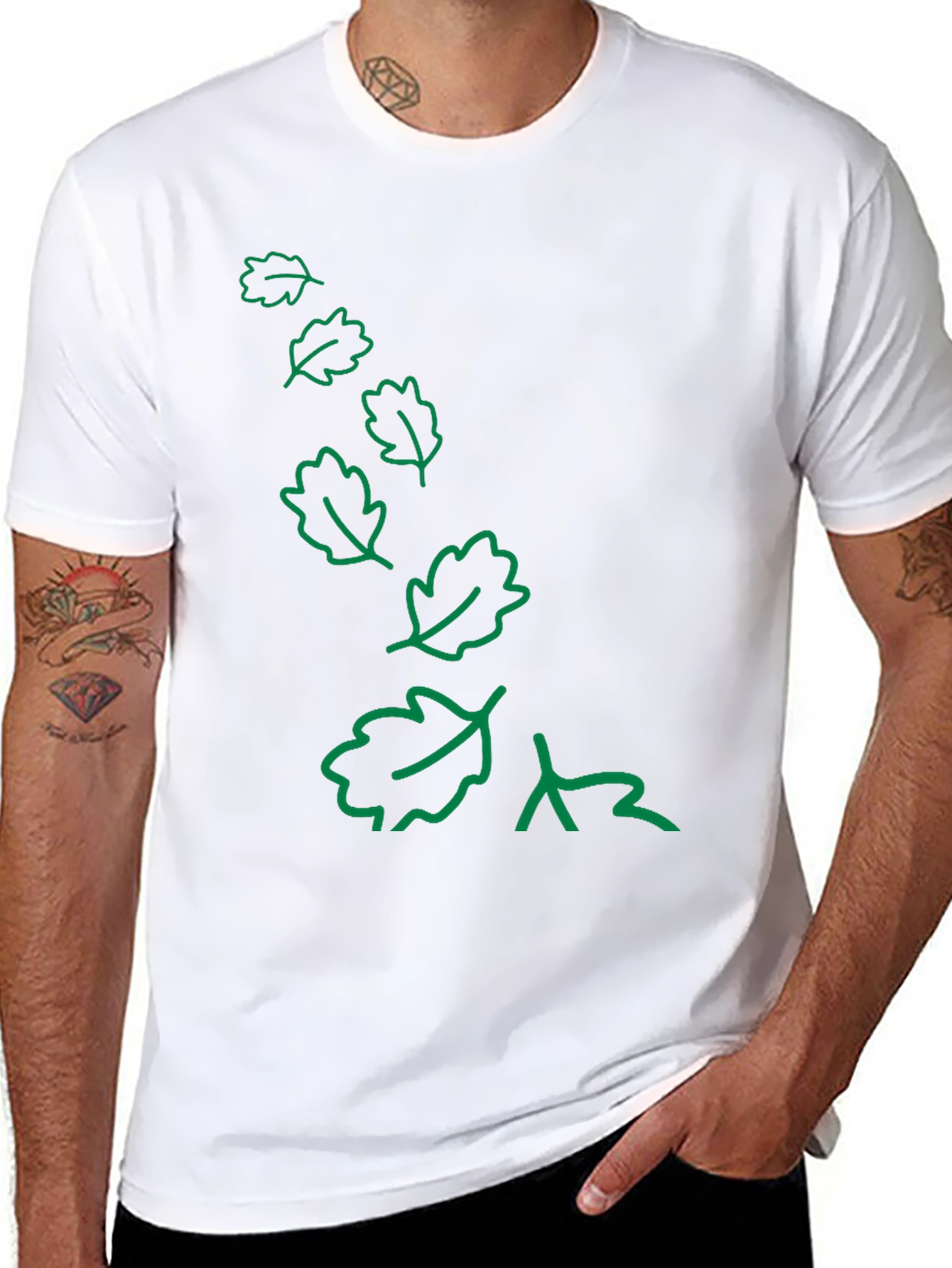 Nature Inspired Black T-Shirt with Green Leaf Design