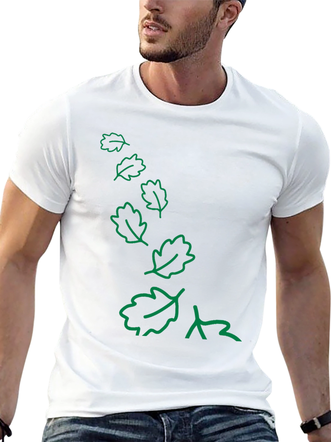 Nature Inspired Black T-Shirt with Green Leaf Design