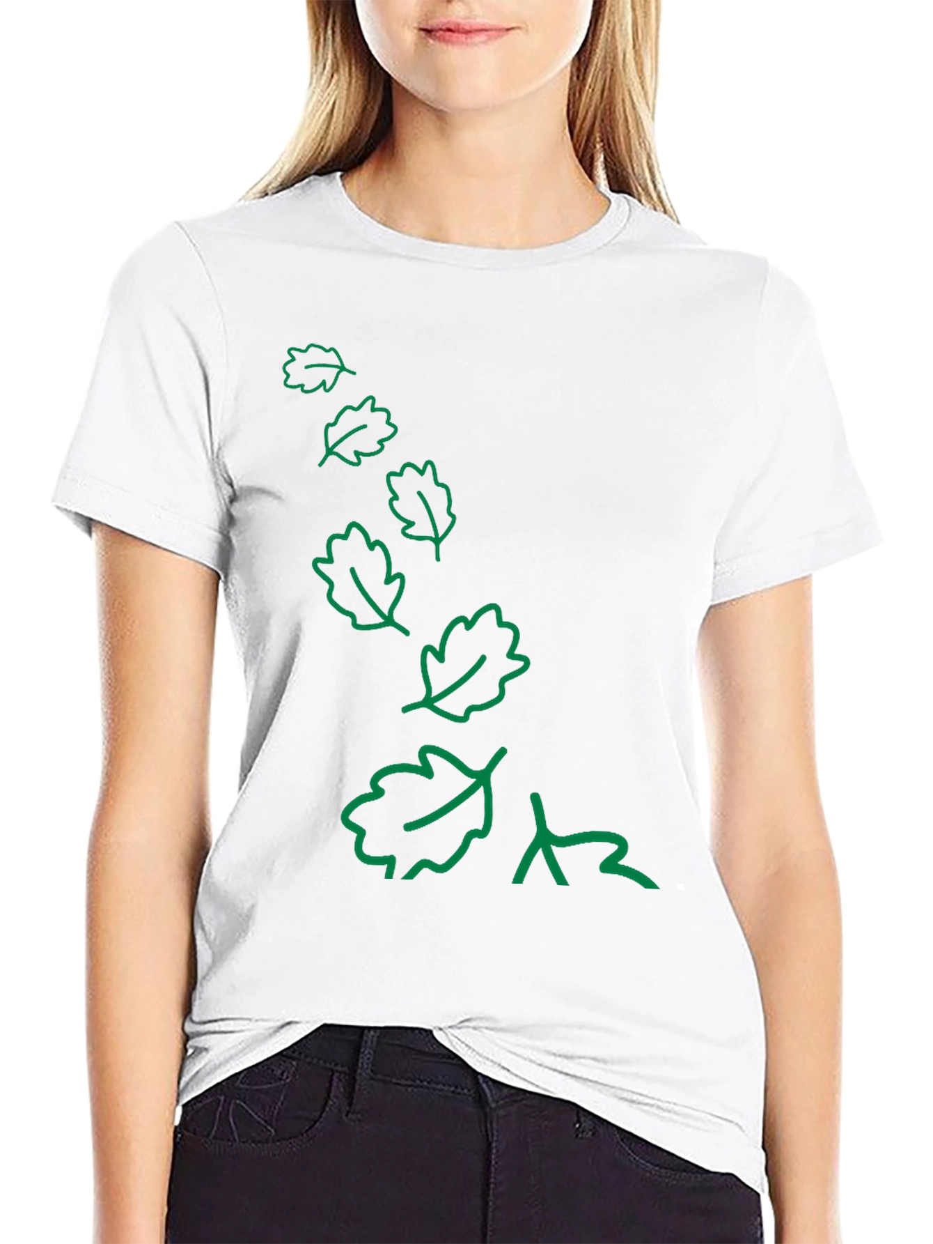 Nature Inspired Black T-Shirt with Green Leaf Design