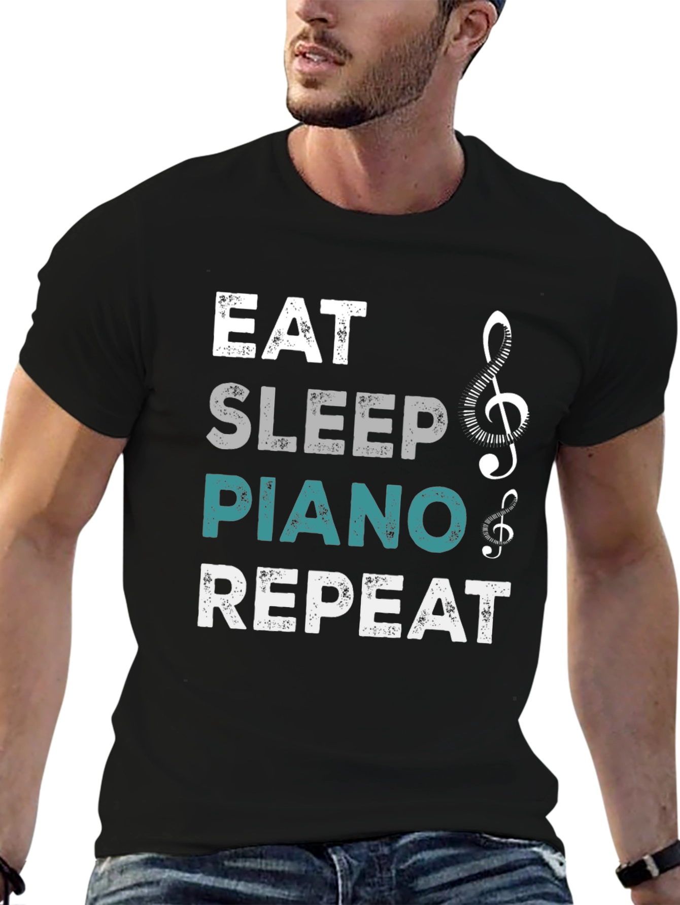 Eat Sleep Piano Repeat Black T-Shirt