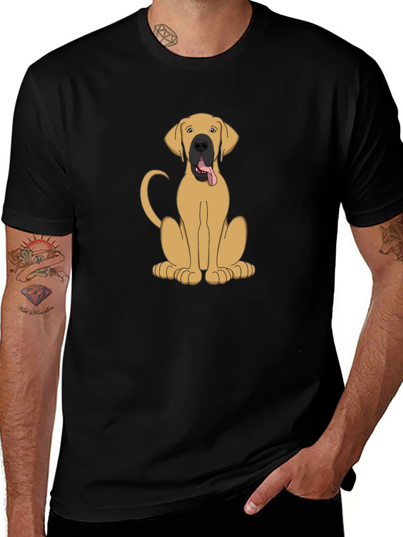 Dog Cartoon Print Tee - Black Unisex T-Shirt