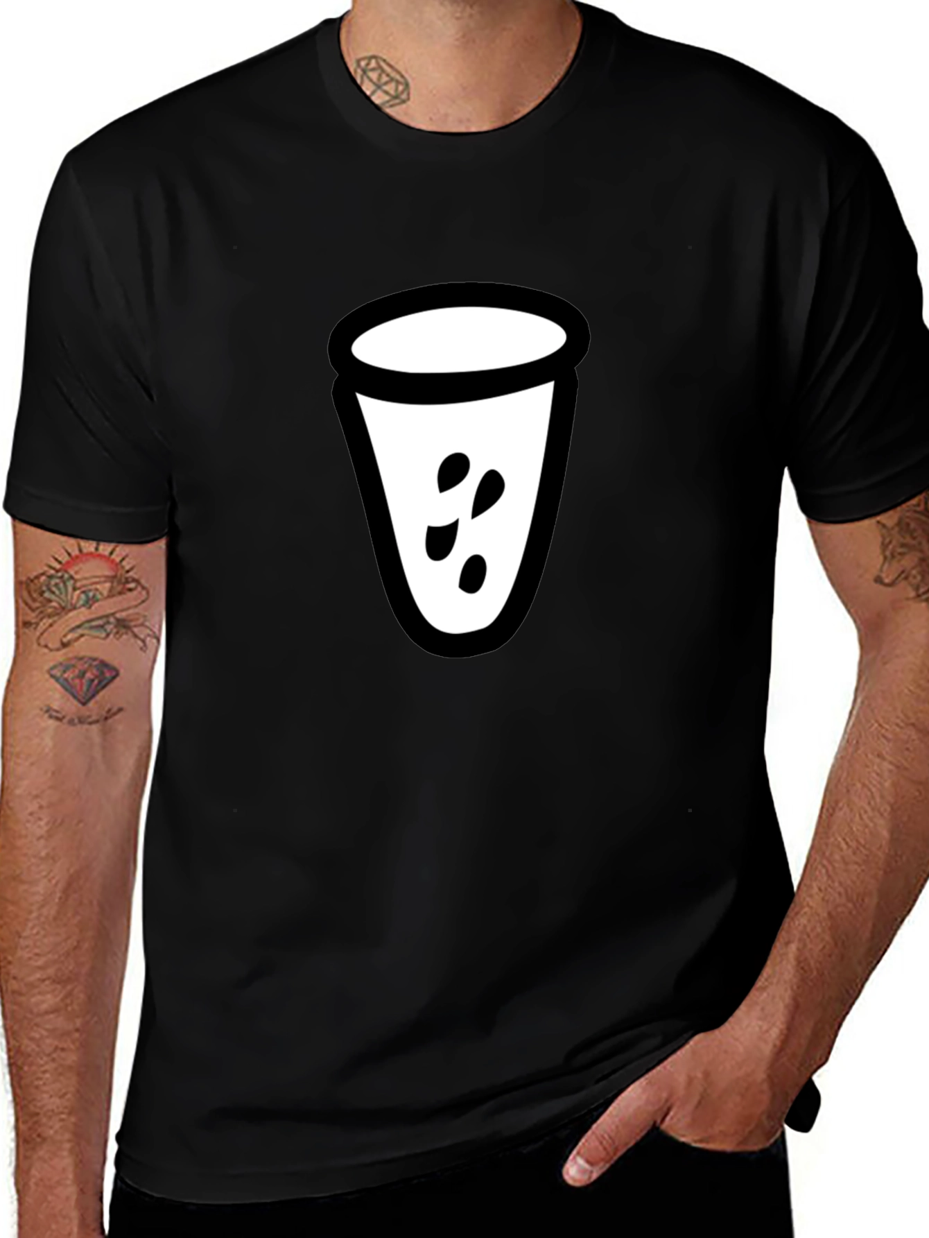 Mens Black T-Shirt with White Cup Graphic