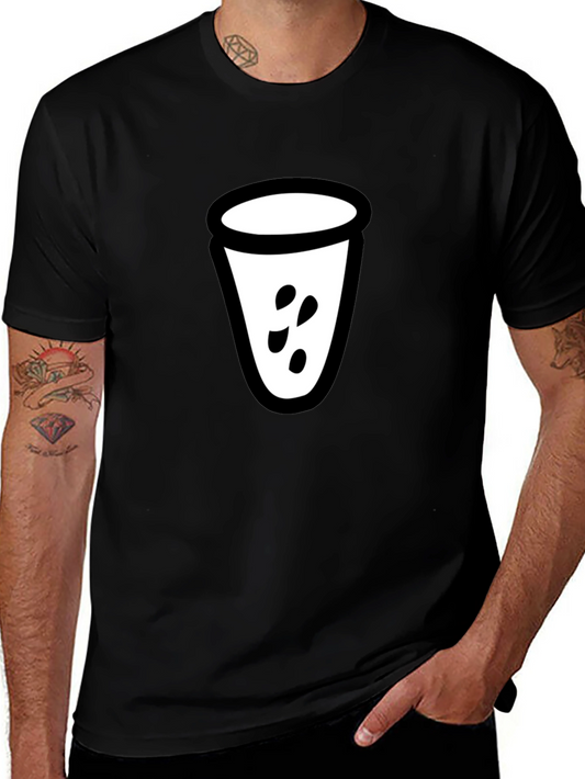 Mens Black T-Shirt with White Cup Graphic