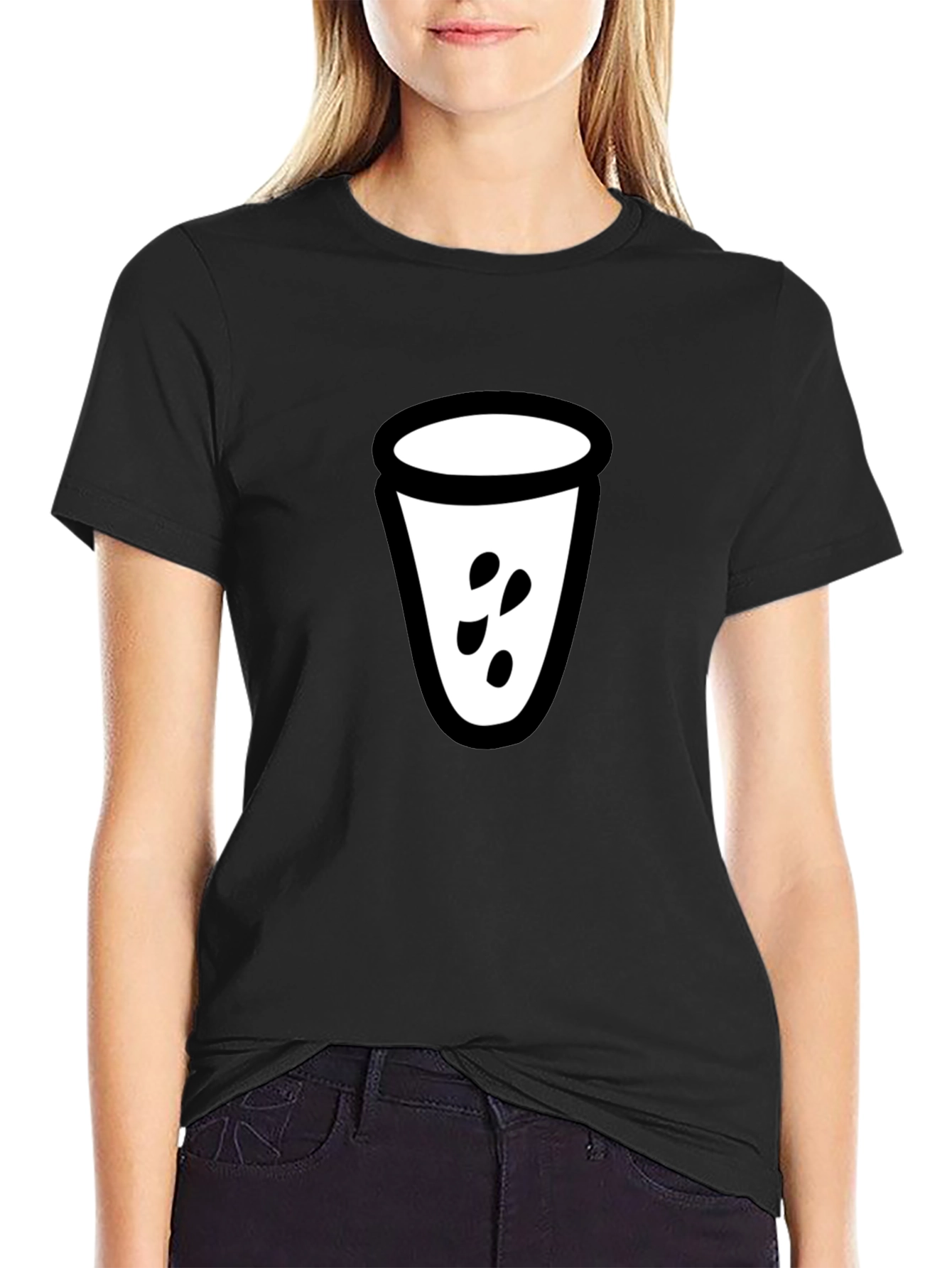 Mens Black T-Shirt with White Cup Graphic