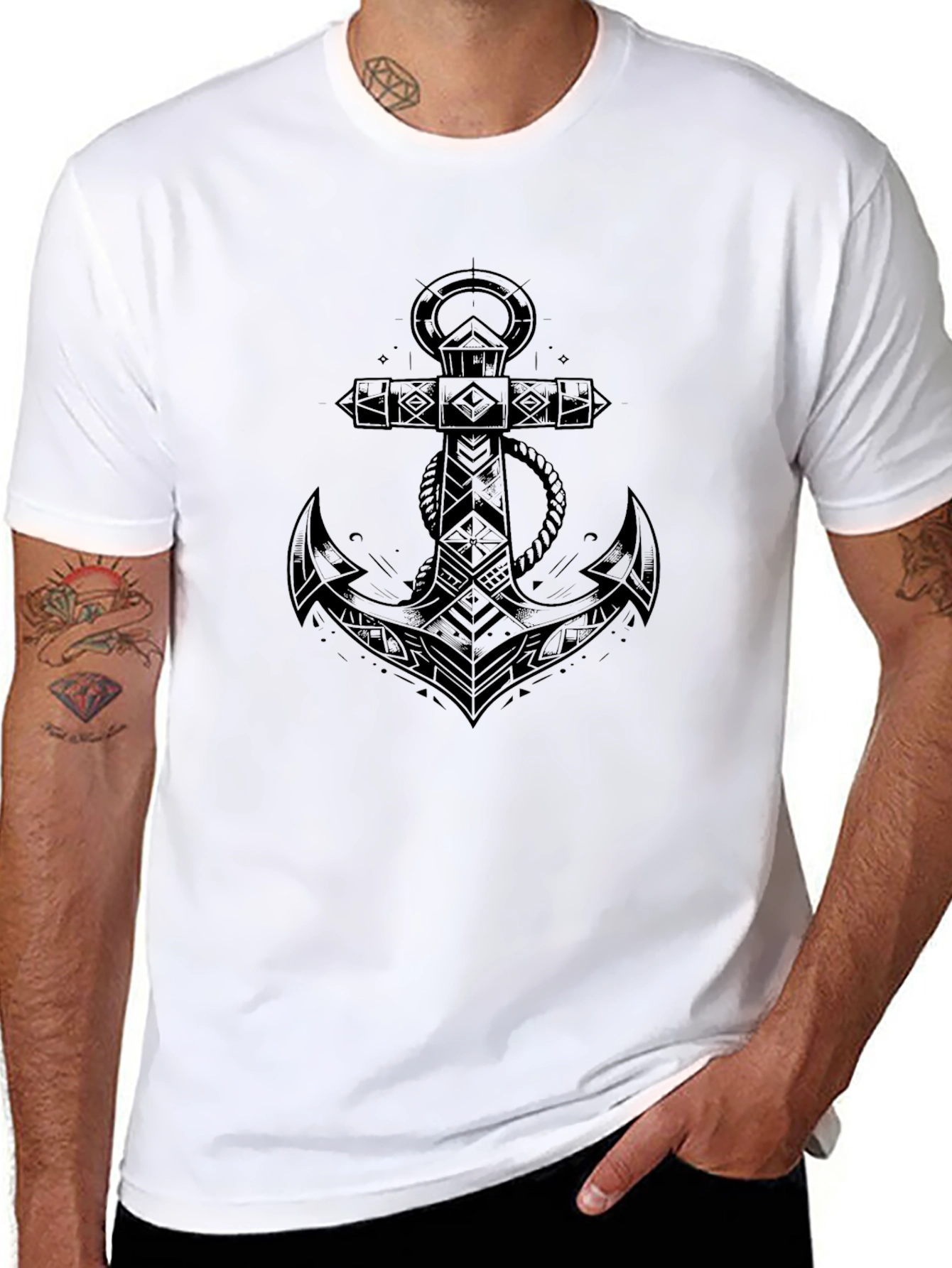 Mens Black Anchor Graphic Tee - Nautical Design