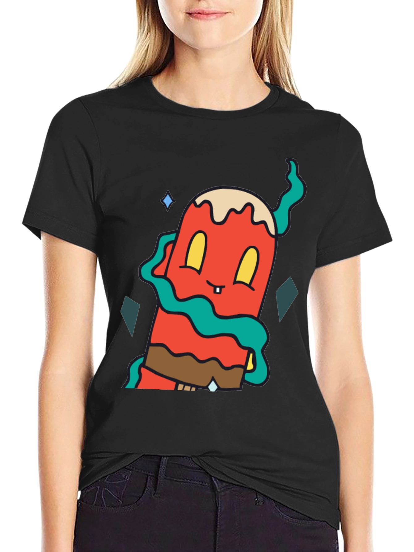 Funky Cartoon Character Black T-Shirt