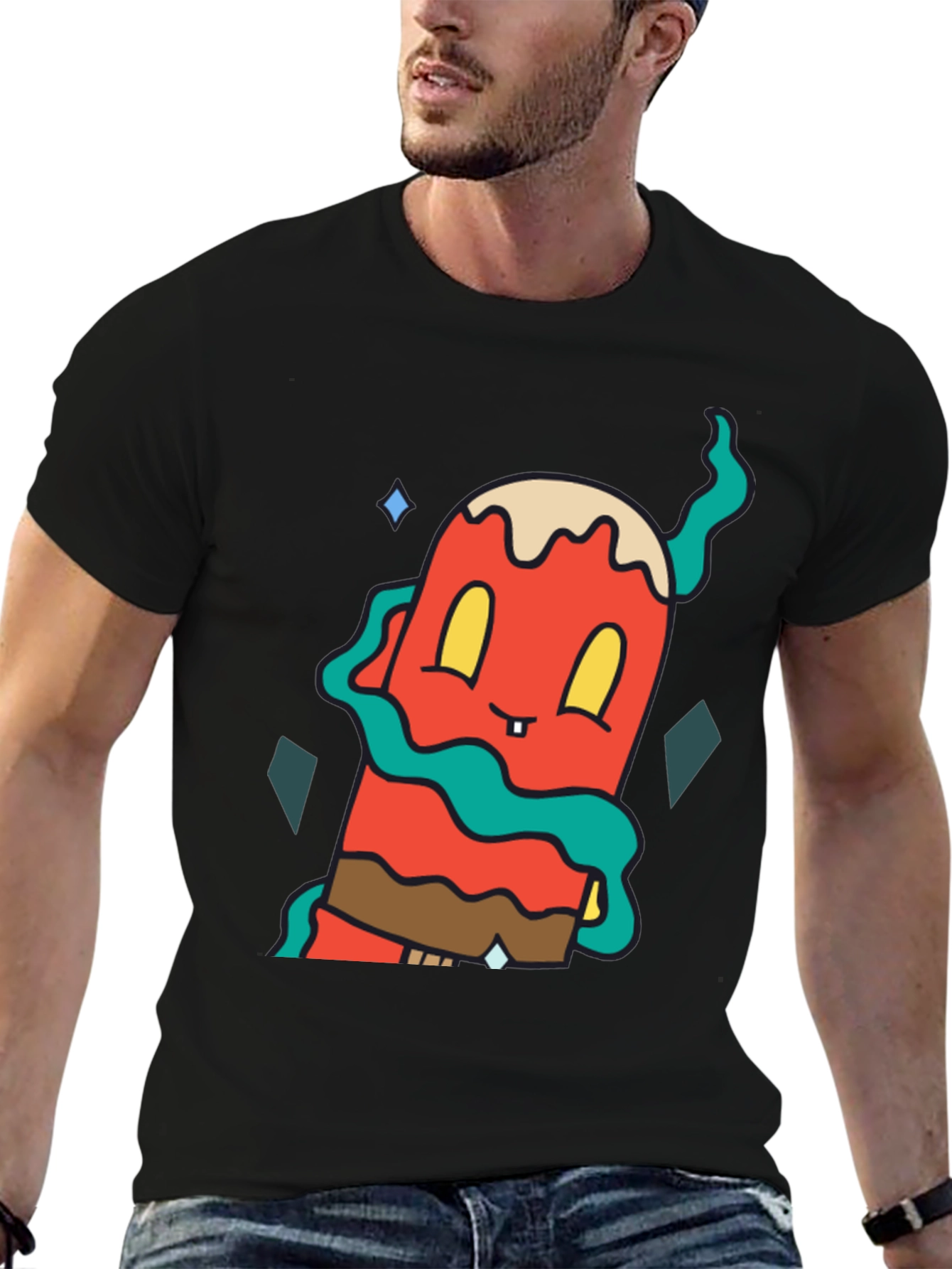 Funky Cartoon Character Black T-Shirt