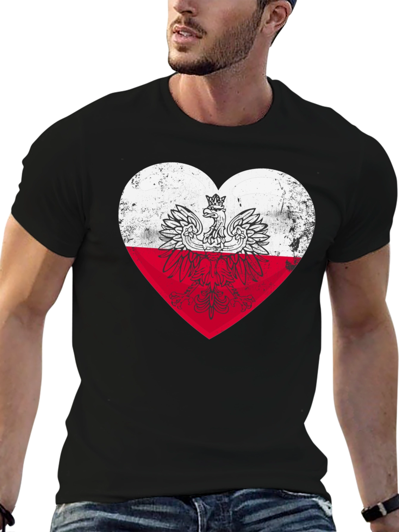 Poland Heart Flag Graphic Tee - Black T-Shirt