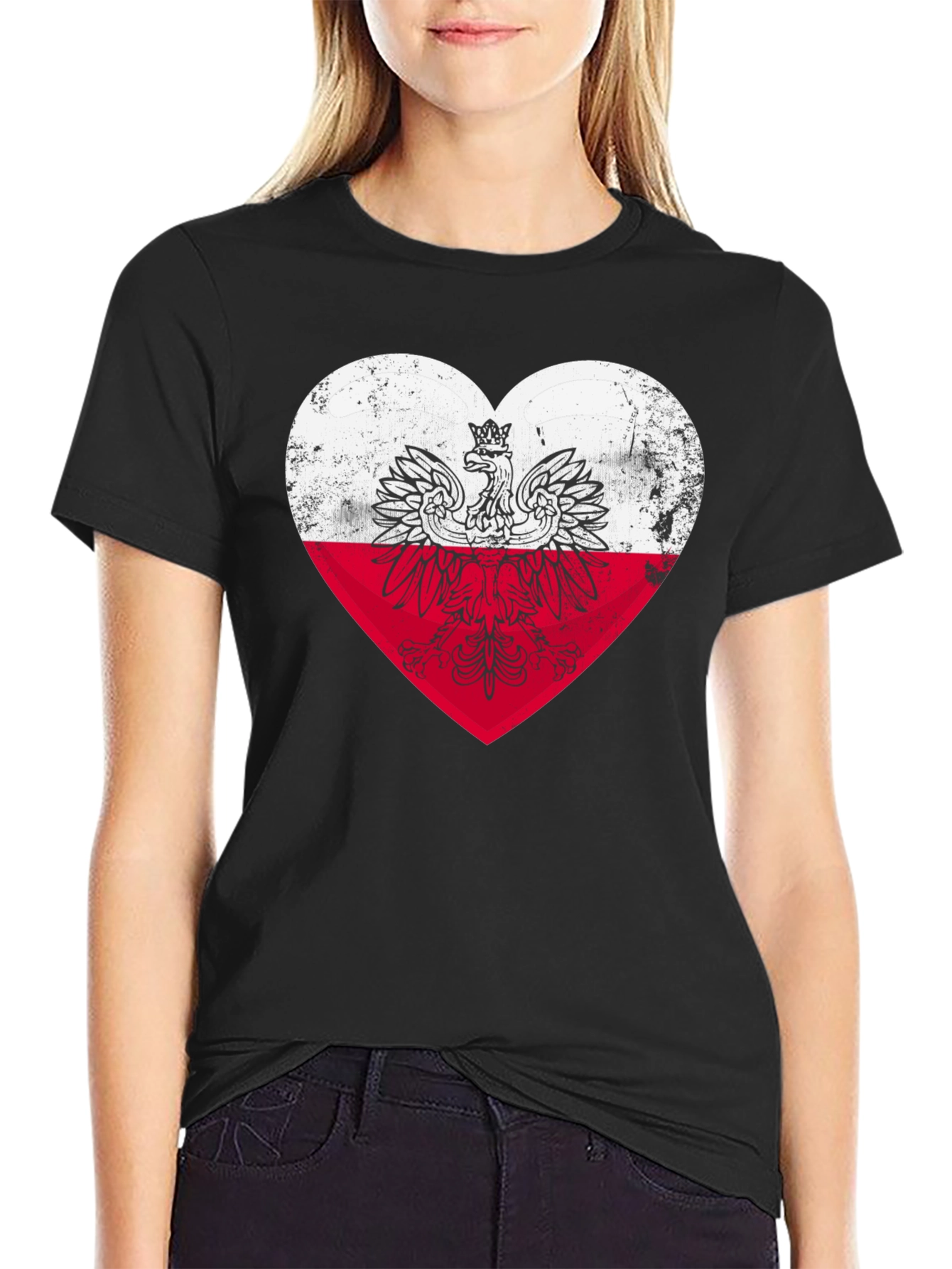 Poland Heart Flag Graphic Tee - Black T-Shirt