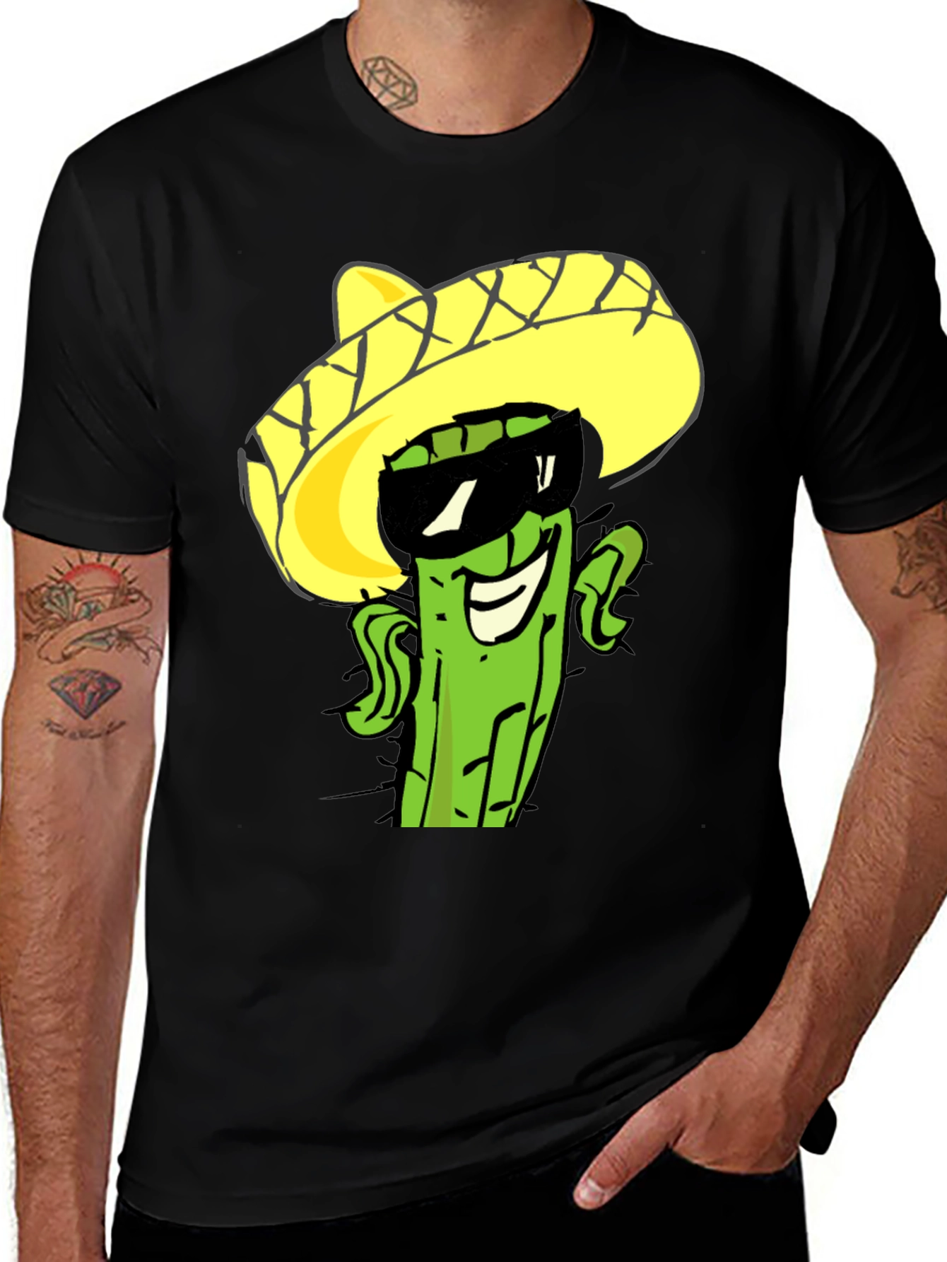 Cool Cactus Sombrero Graphic Tee - Black