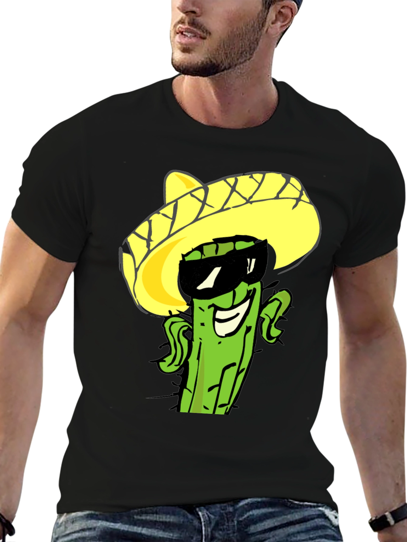 Cool Cactus Sombrero Graphic Tee - Black