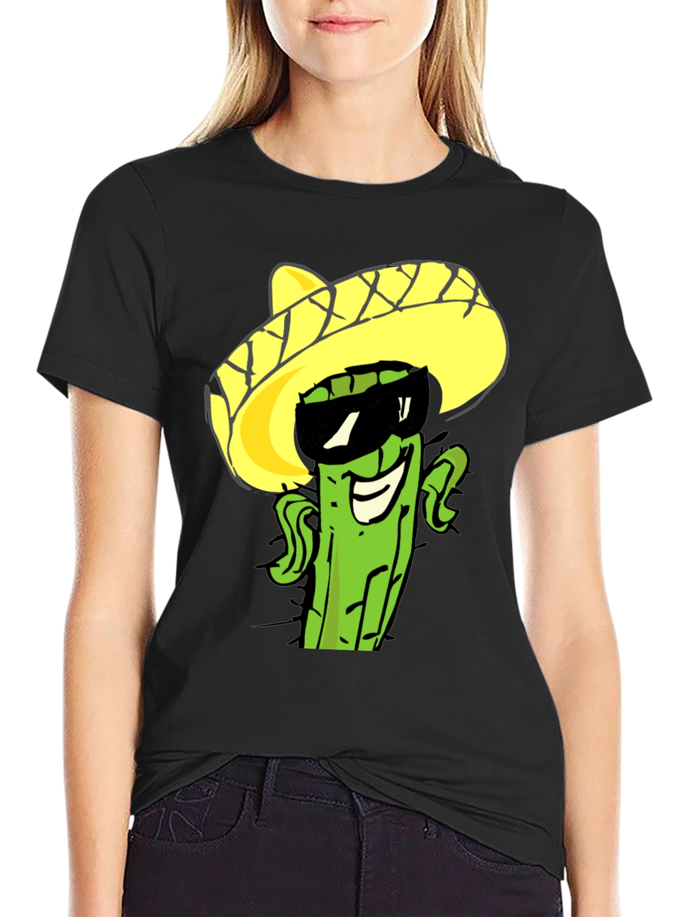 Cool Cactus Sombrero Graphic Tee - Black