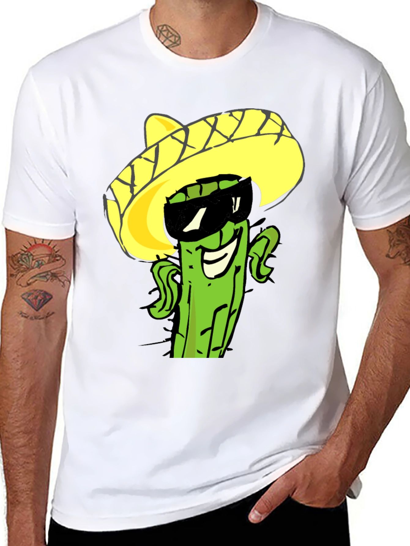 Cool Cactus Sombrero Graphic Tee - Black