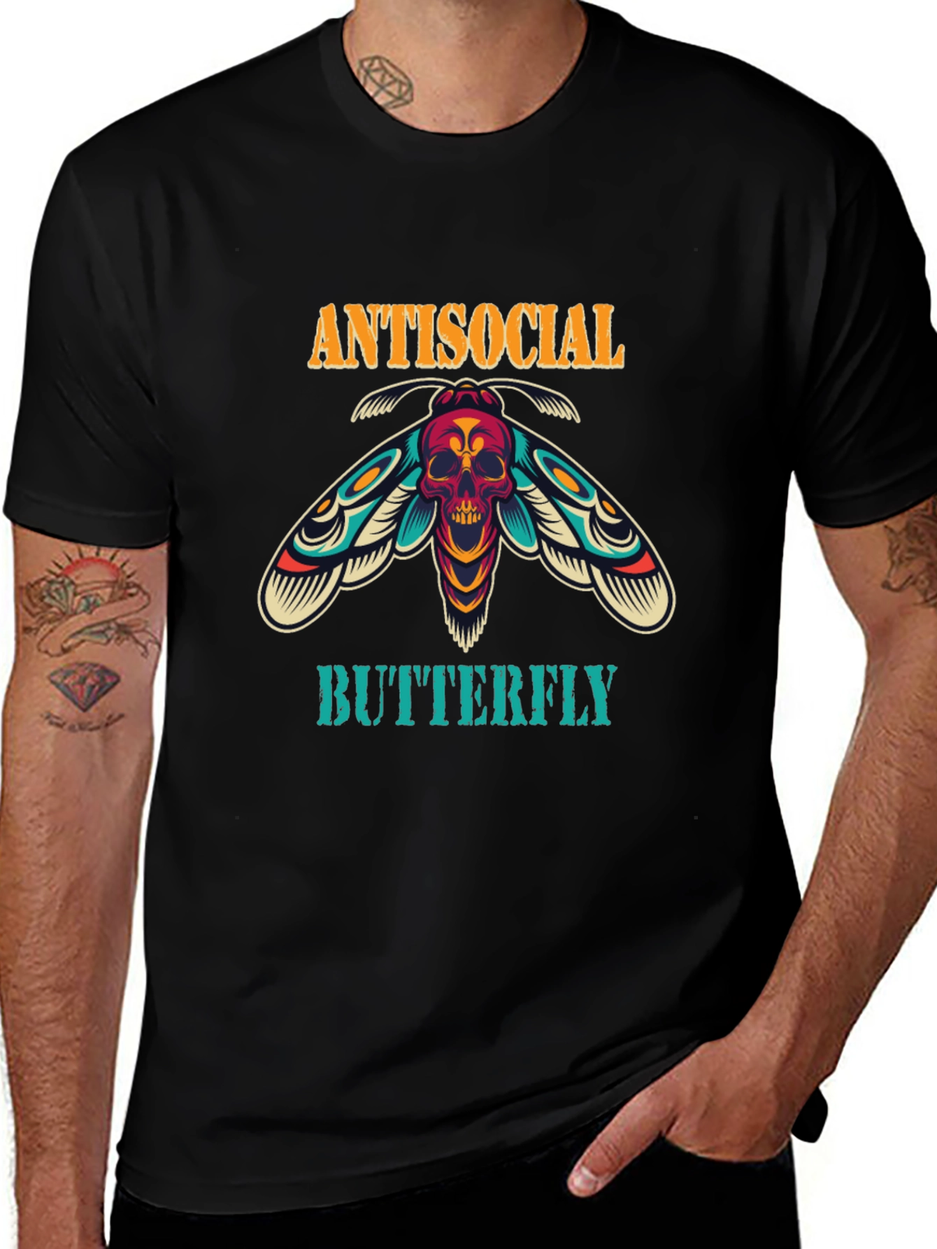 Antisocial Butterfly Graphic Print Black T-Shirt
