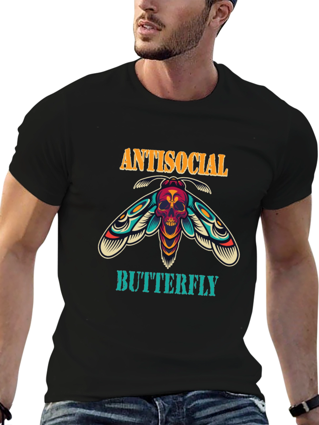 Antisocial Butterfly Graphic Print Black T-Shirt