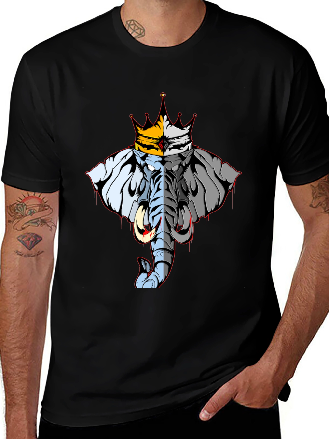 King Elephant Graphic Tee - Unique Design Black T-Shirt